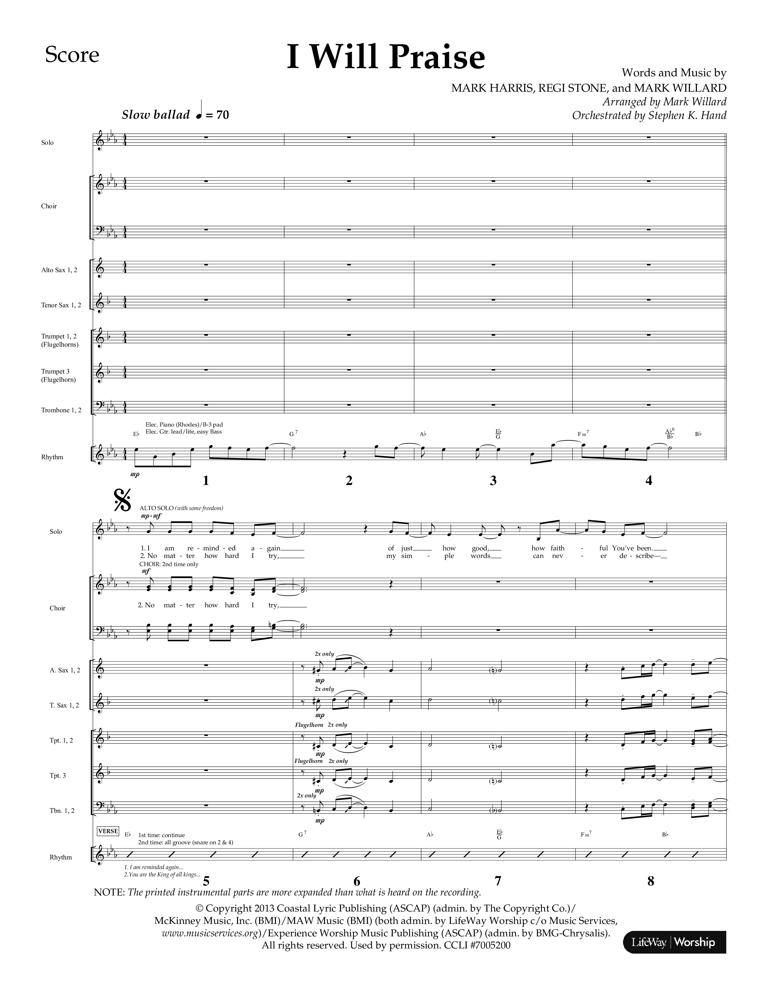 I Will Praise (Choral Anthem SATB) Orchestration (Lifeway Choral / Arr. Mark Willard / Orch. Stephen K. Hand)