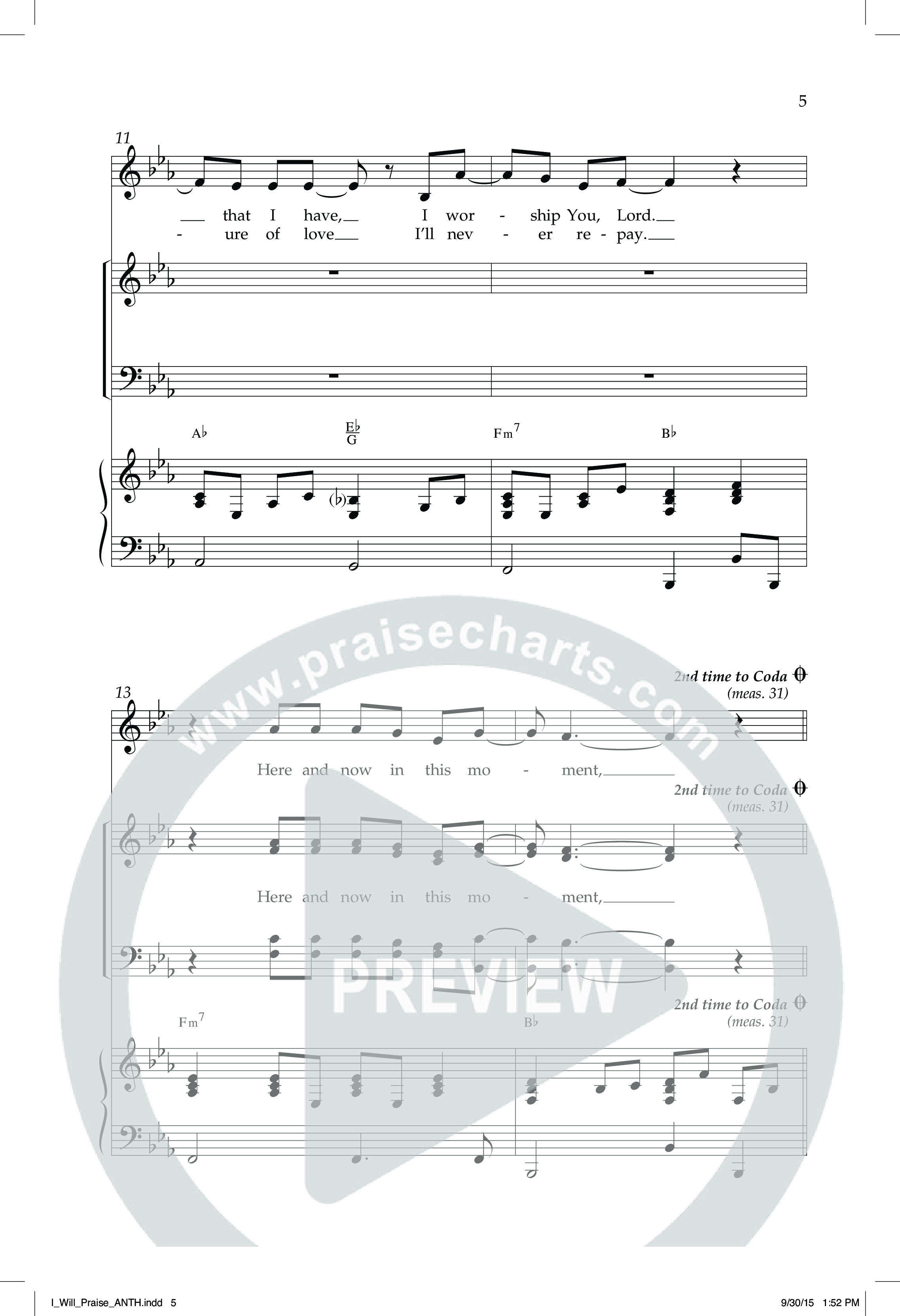 I Will Praise (Choral Anthem SATB) Anthem (SATB/Piano) (Lifeway Choral / Arr. Mark Willard / Orch. Stephen K. Hand)