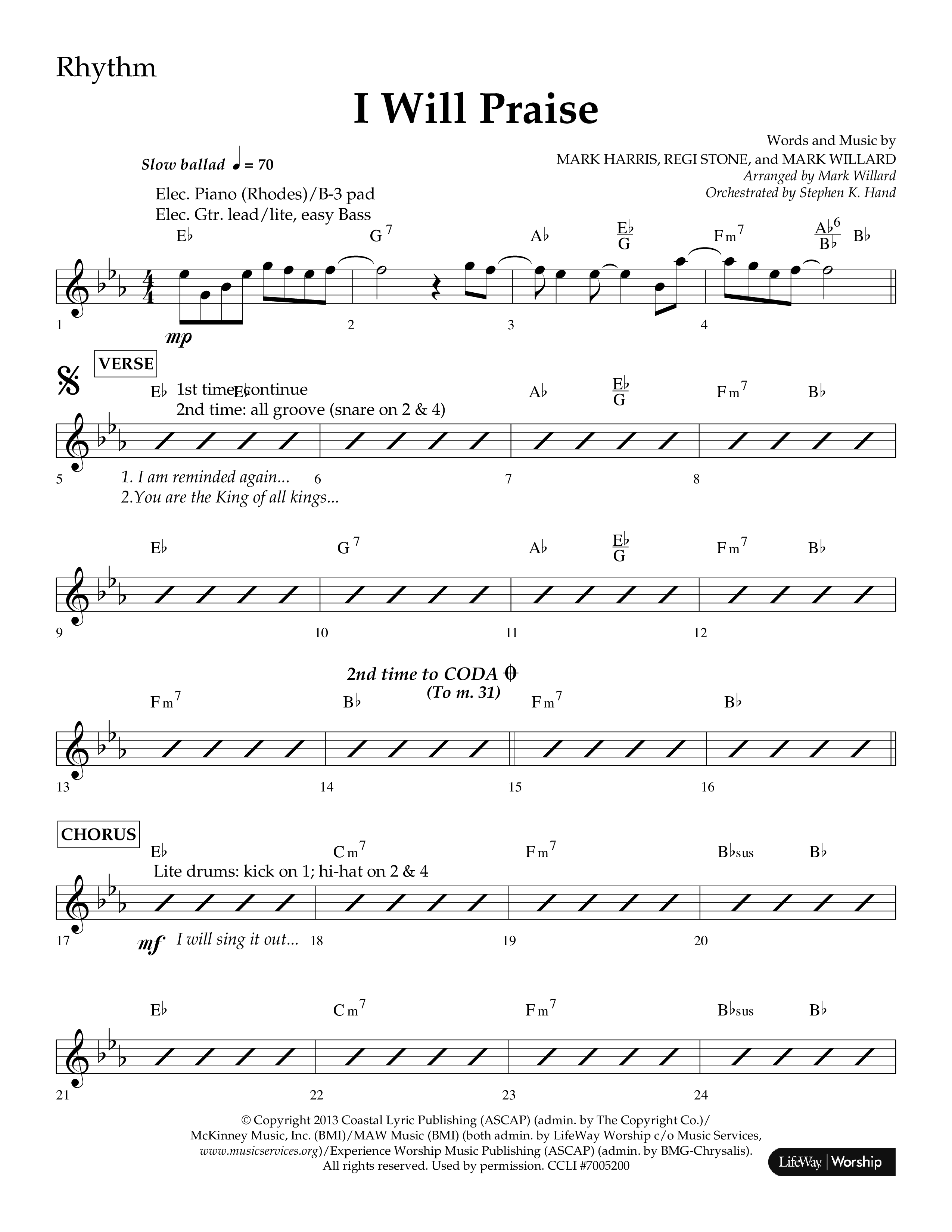 I Will Praise (Choral Anthem SATB) Lead Melody & Rhythm (Lifeway Choral / Arr. Mark Willard / Orch. Stephen K. Hand)