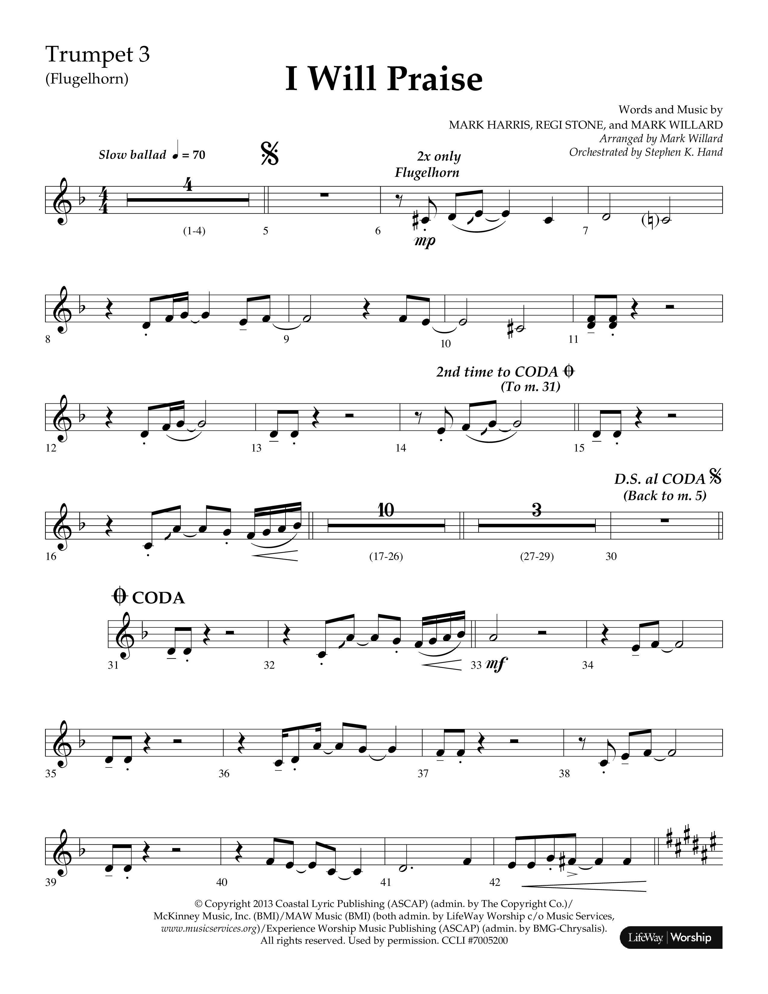 I Will Praise (Choral Anthem SATB) Trumpet 3 (Lifeway Choral / Arr. Mark Willard / Orch. Stephen K. Hand)