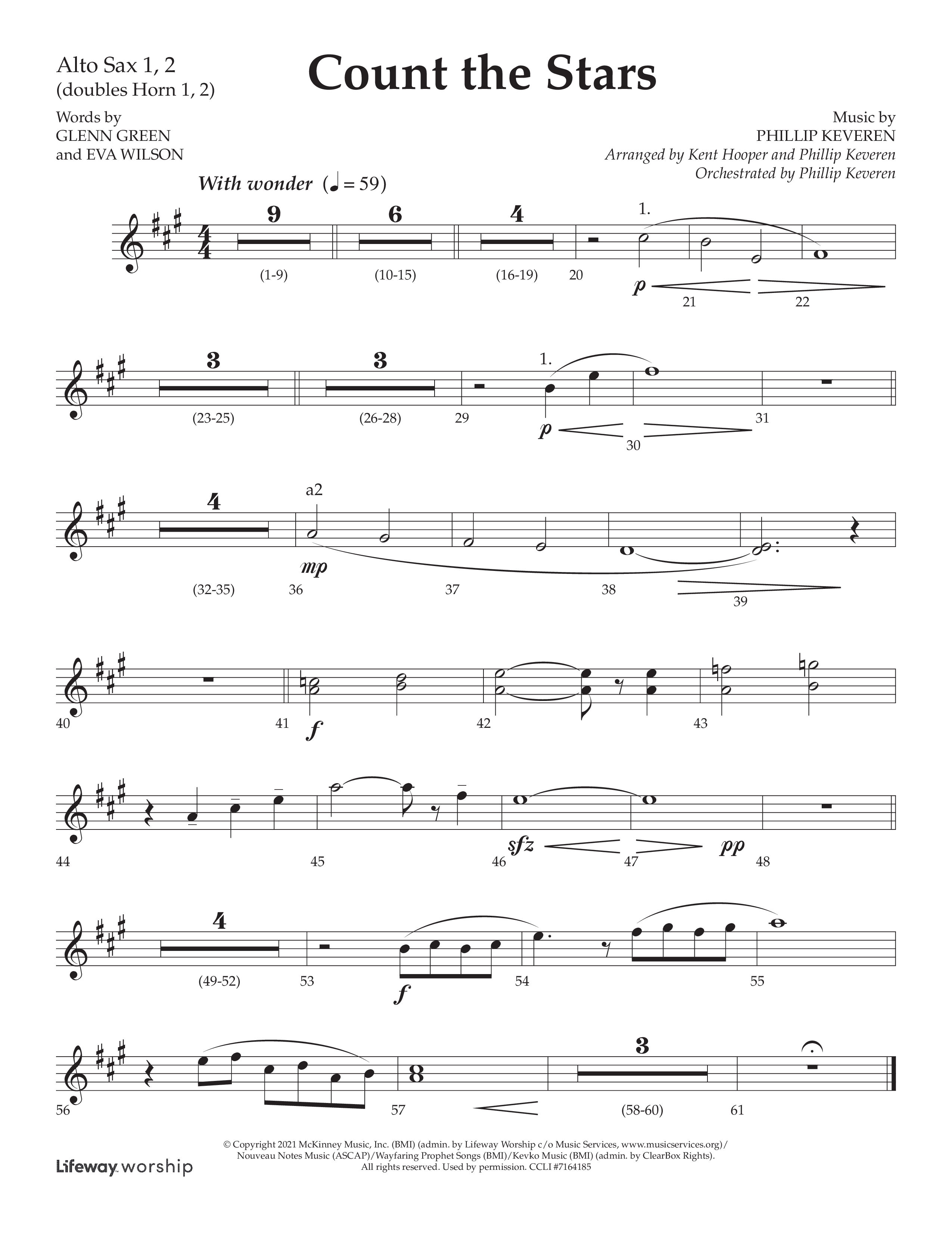 Count The Stars (Choral Anthem SATB) Alto Sax (Lifeway Choral / Arr. Phillip Keveren / Arr. Kent Hooper)