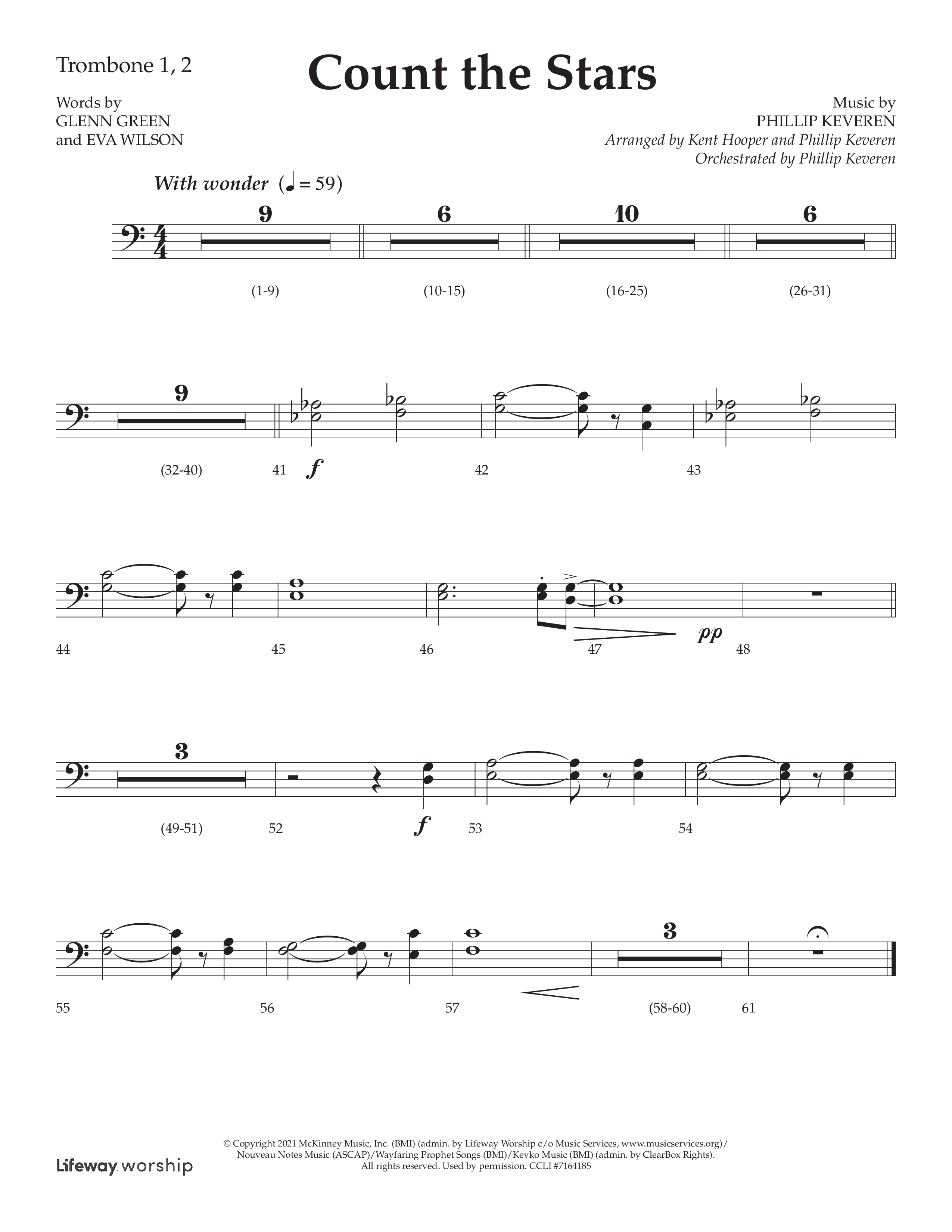 Count The Stars (Choral Anthem SATB) Trombone 1/2 (Lifeway Choral / Arr. Phillip Keveren / Arr. Kent Hooper)