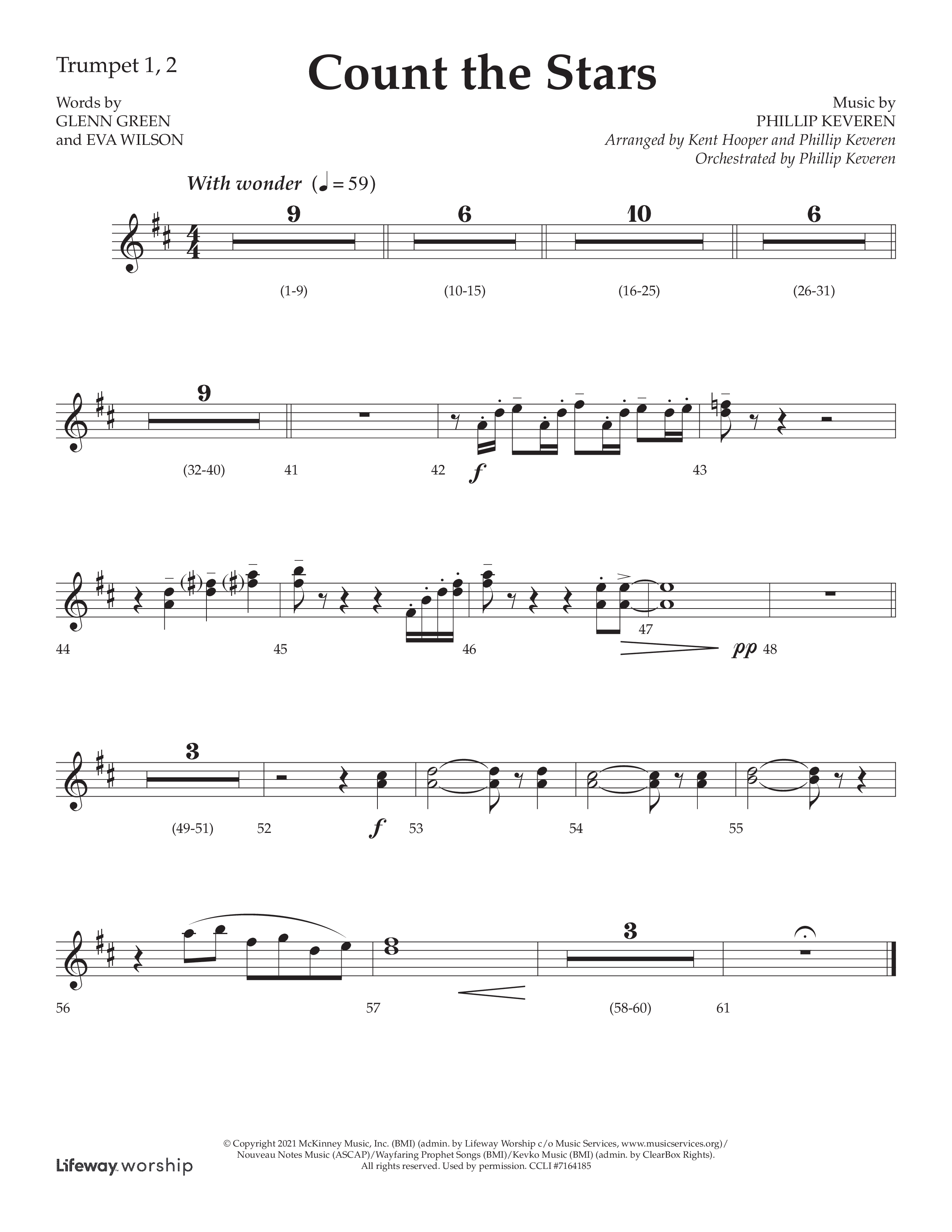 Count The Stars (Choral Anthem SATB) Trumpet 1,2 (Lifeway Choral / Arr. Phillip Keveren / Arr. Kent Hooper)