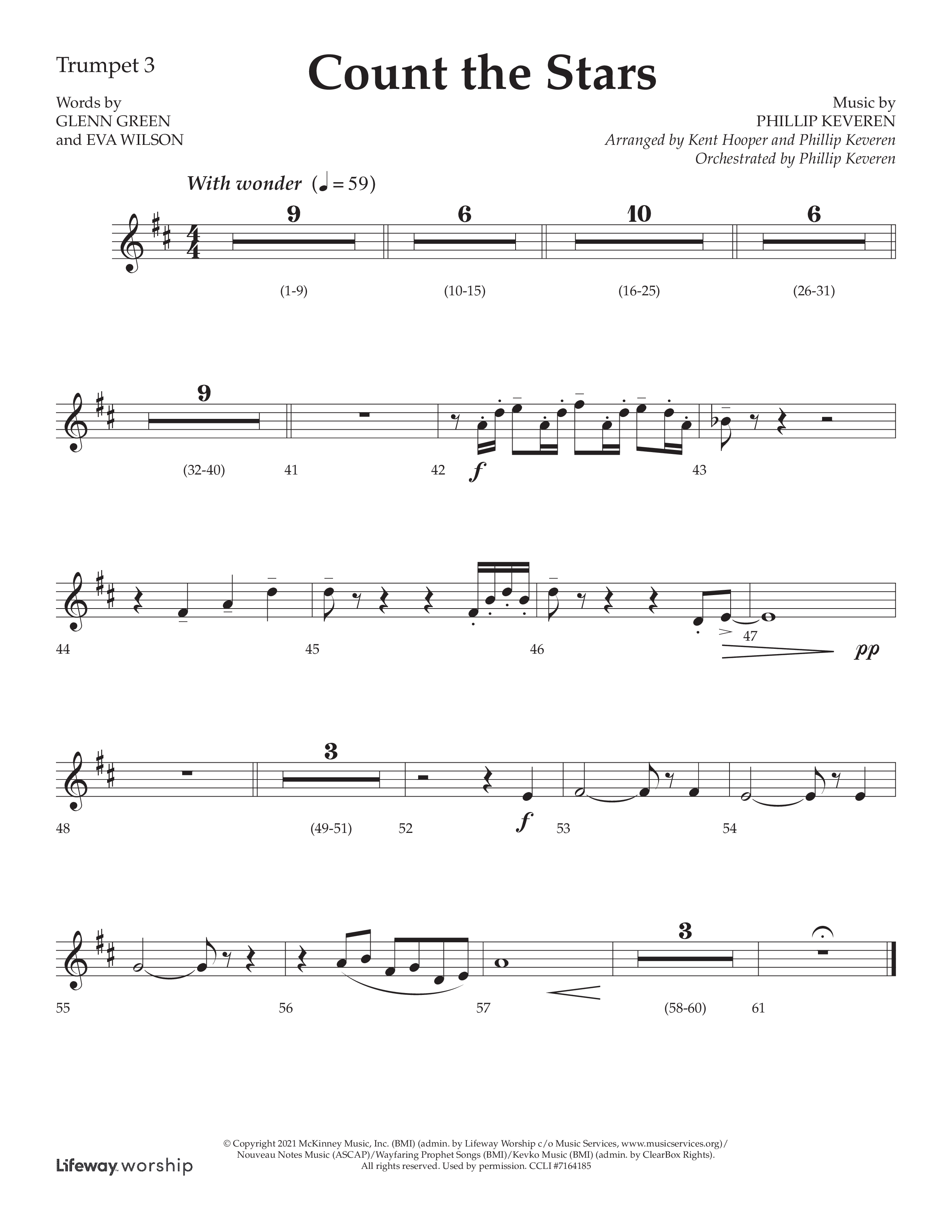 Count The Stars (Choral Anthem SATB) Trumpet 3 (Lifeway Choral / Arr. Phillip Keveren / Arr. Kent Hooper)