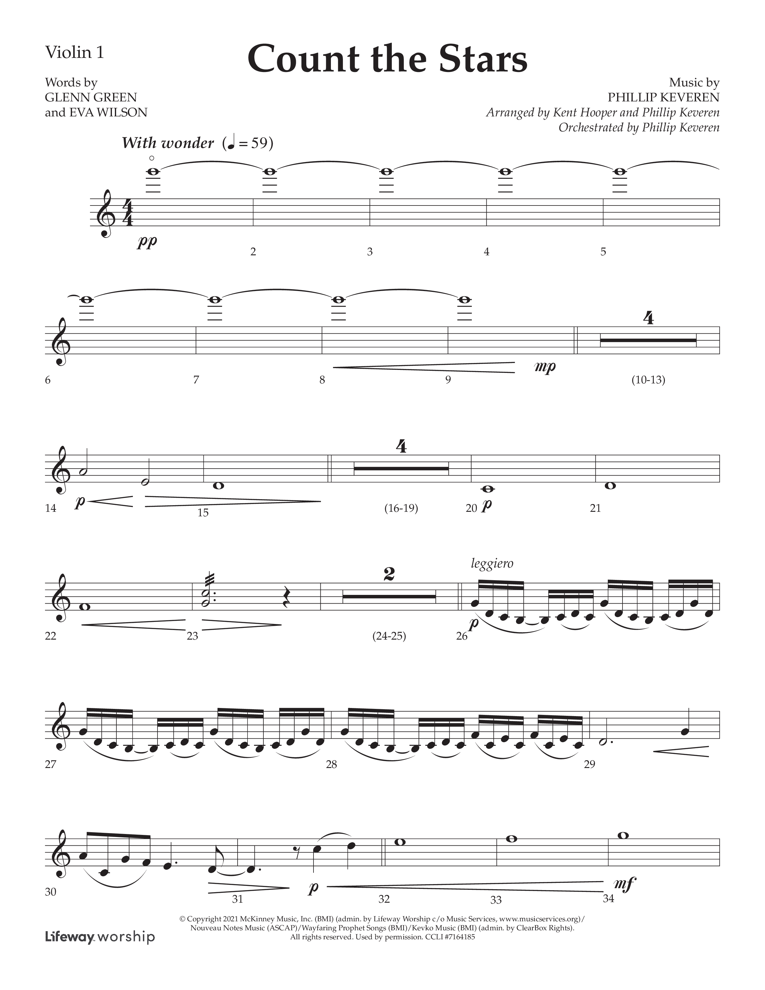 Count The Stars (Choral Anthem SATB) Violin 1 (Lifeway Choral / Arr. Phillip Keveren / Arr. Kent Hooper)