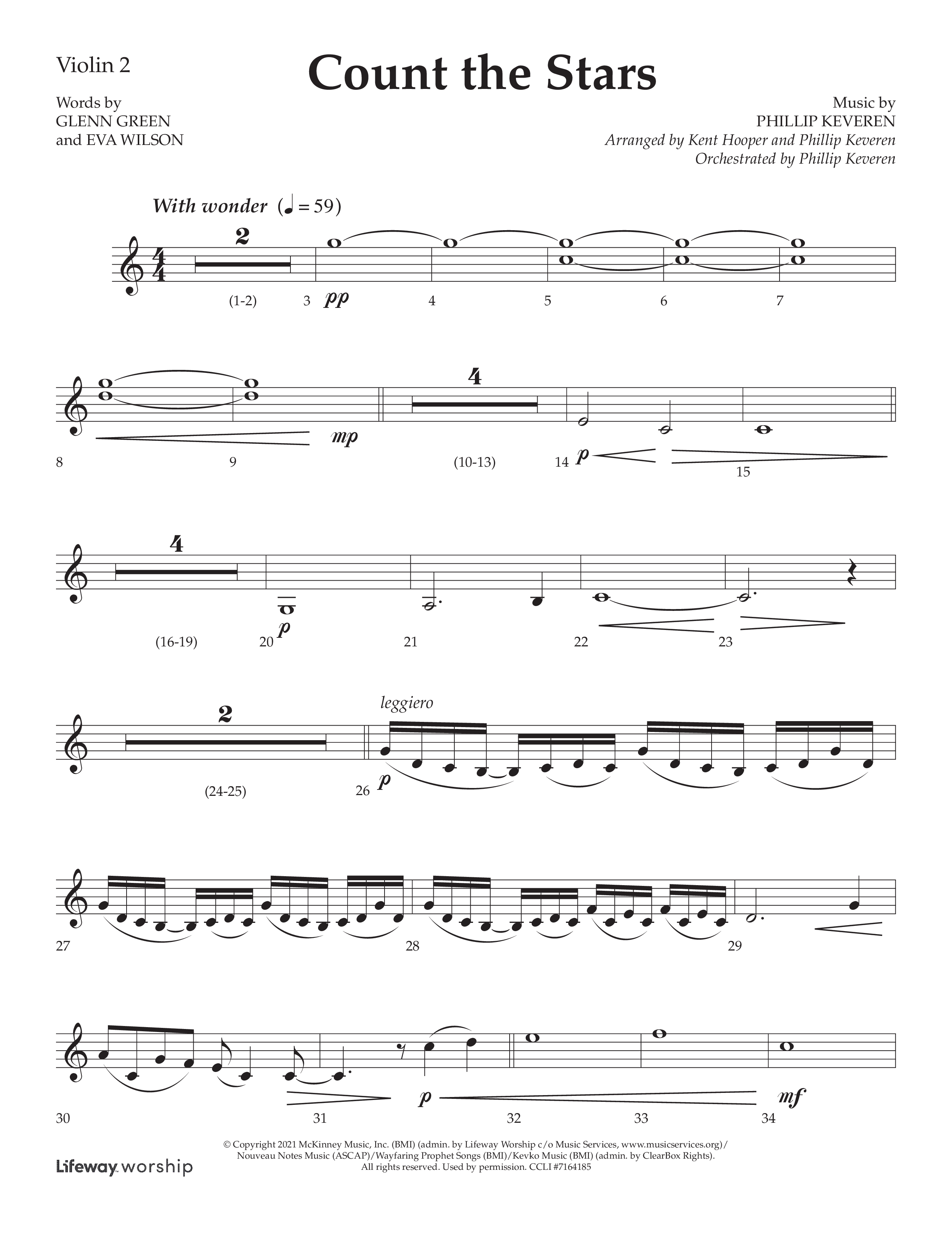 Count The Stars (Choral Anthem SATB) Violin 2 (Lifeway Choral / Arr. Phillip Keveren / Arr. Kent Hooper)
