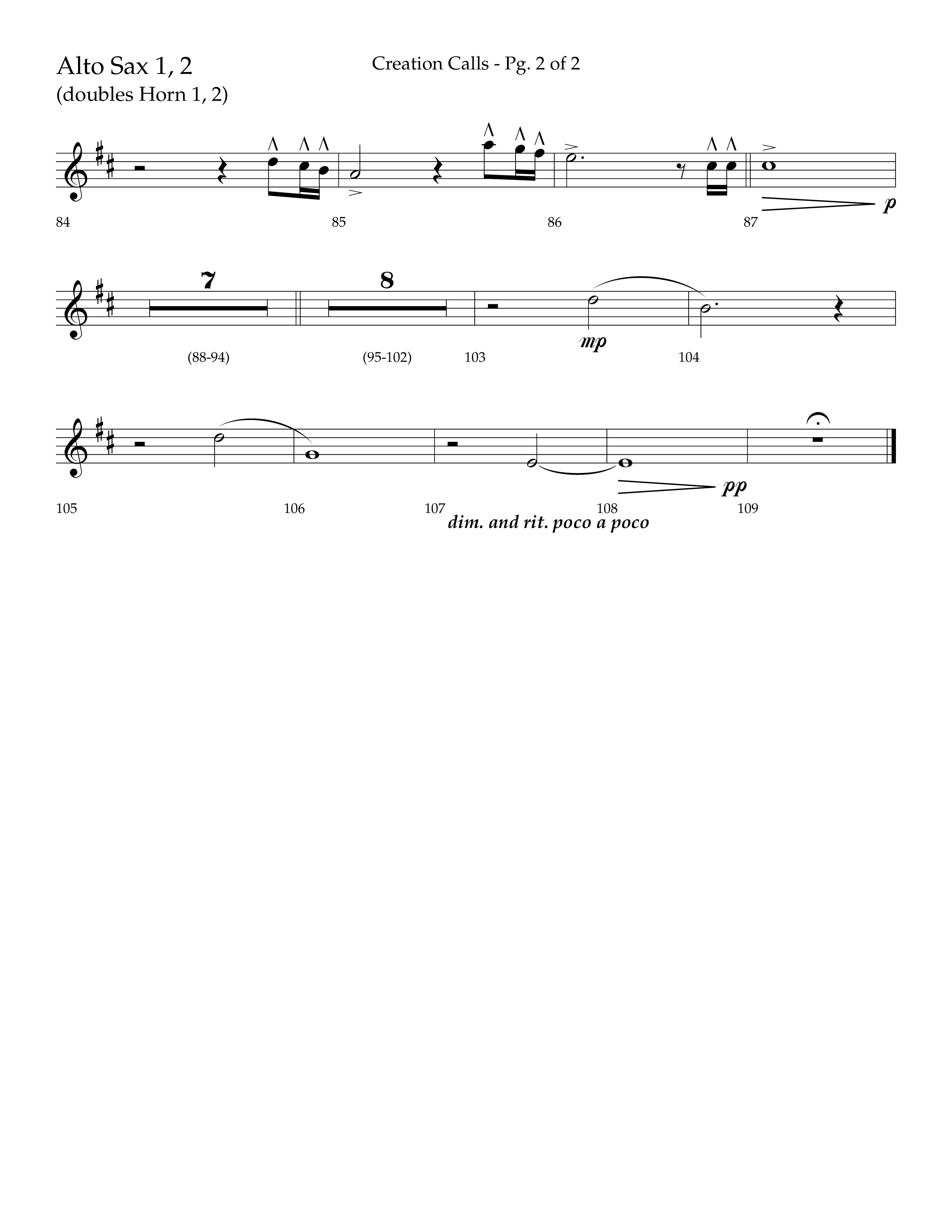 Creation Calls (Choral Anthem SATB) Alto Sax 1/2 (Lifeway Choral / Arr. Ken Barker / Orch. Craig Adams)