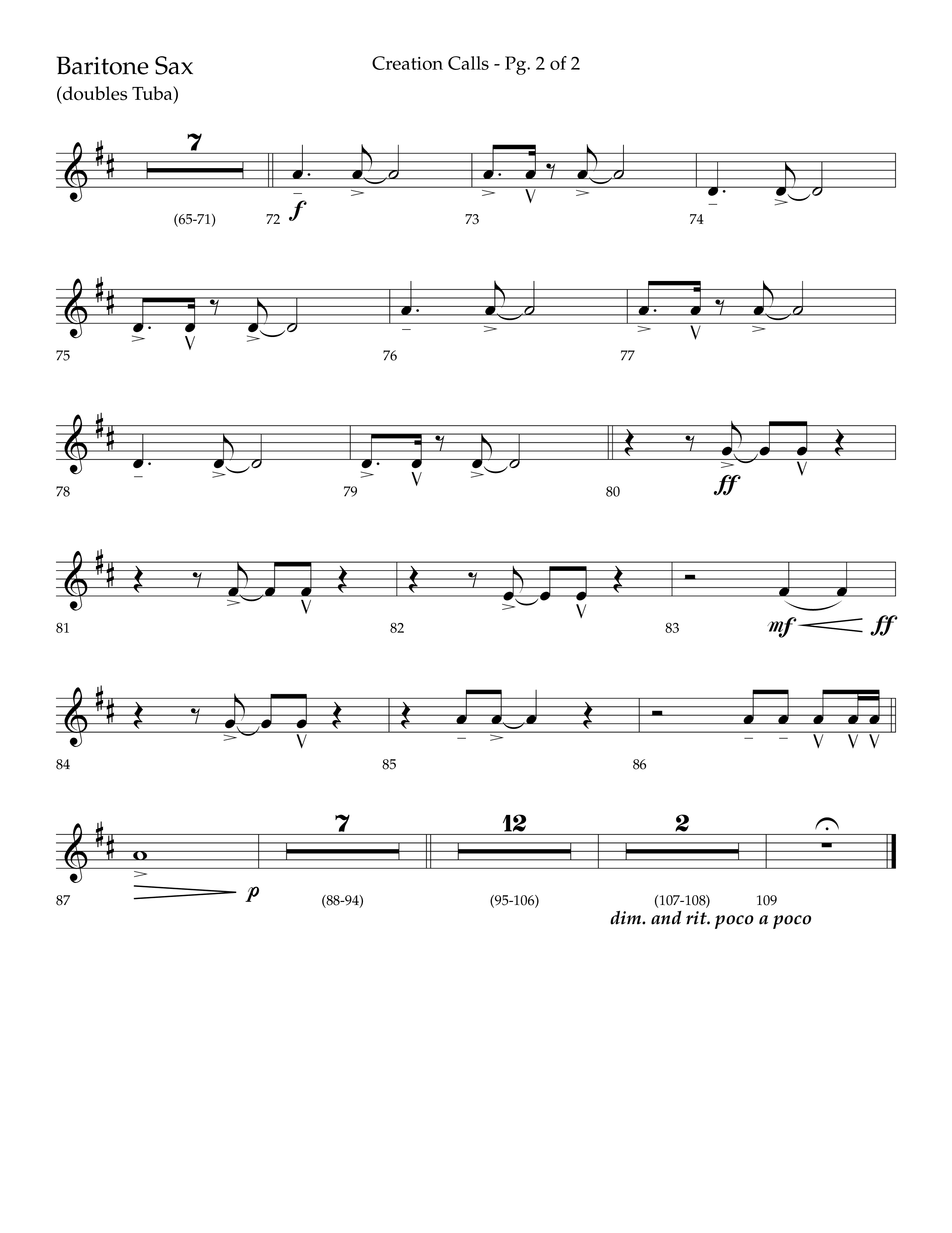 Creation Calls (Choral Anthem SATB) Bari Sax (Lifeway Choral / Arr. Ken Barker / Orch. Craig Adams)