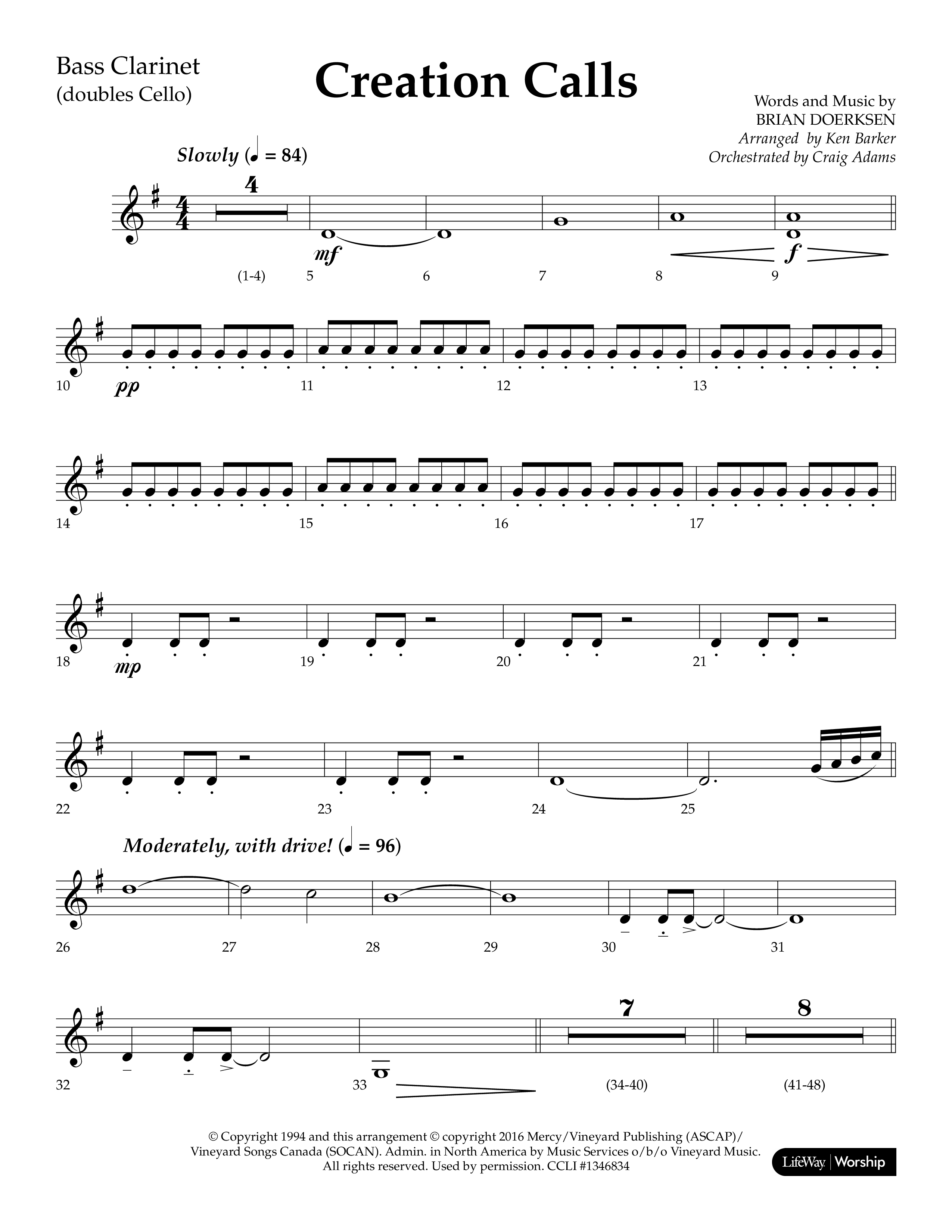 Creation Calls (Choral Anthem SATB) Bass Clarinet (Lifeway Choral / Arr. Ken Barker / Orch. Craig Adams)