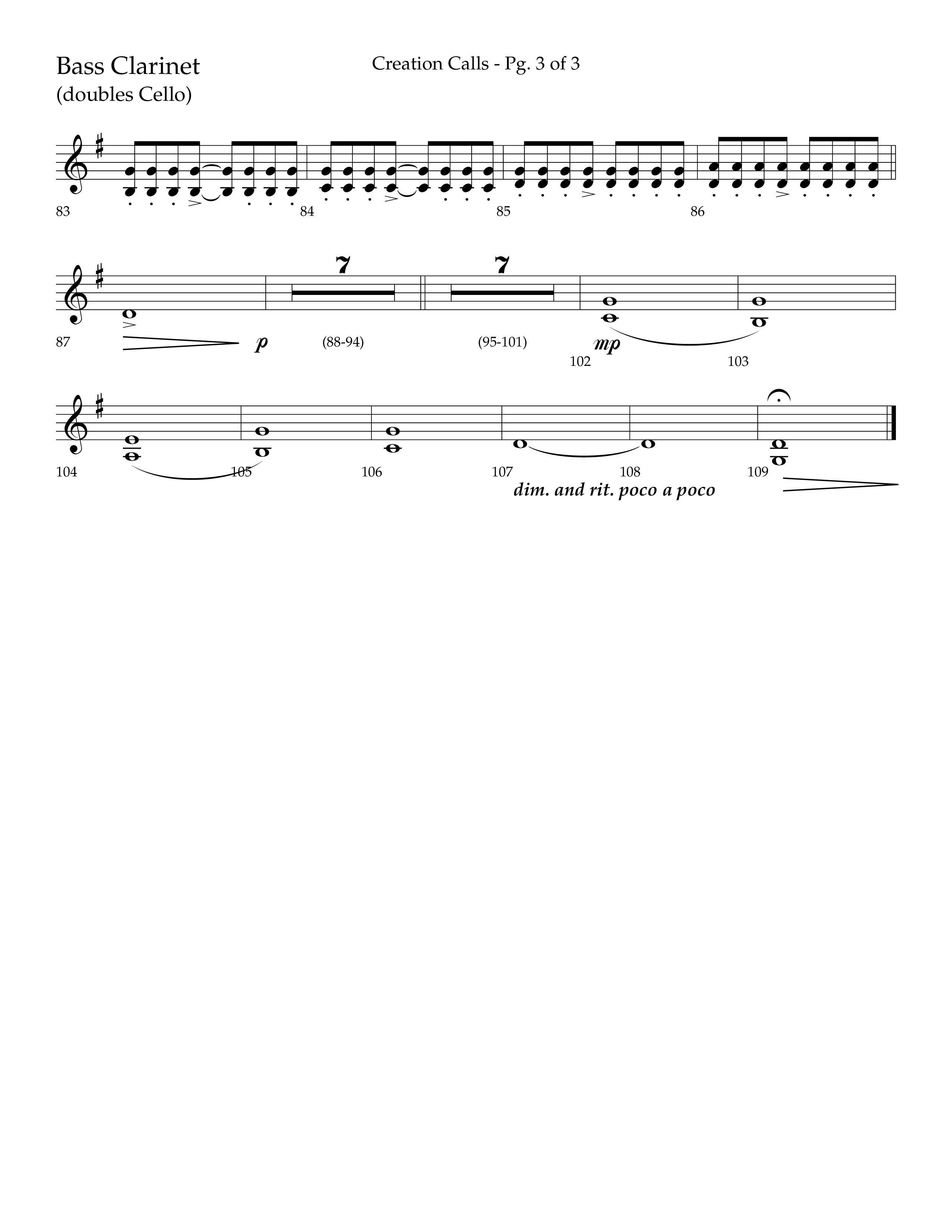 Creation Calls (Choral Anthem SATB) Bass Clarinet (Lifeway Choral / Arr. Ken Barker / Orch. Craig Adams)