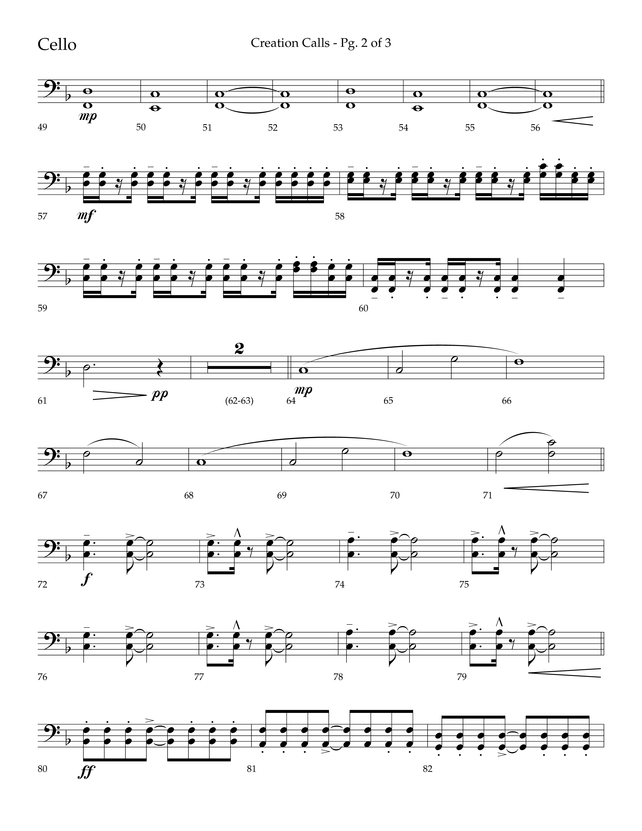 Creation Calls (Choral Anthem SATB) Cello (Lifeway Choral / Arr. Ken Barker / Orch. Craig Adams)