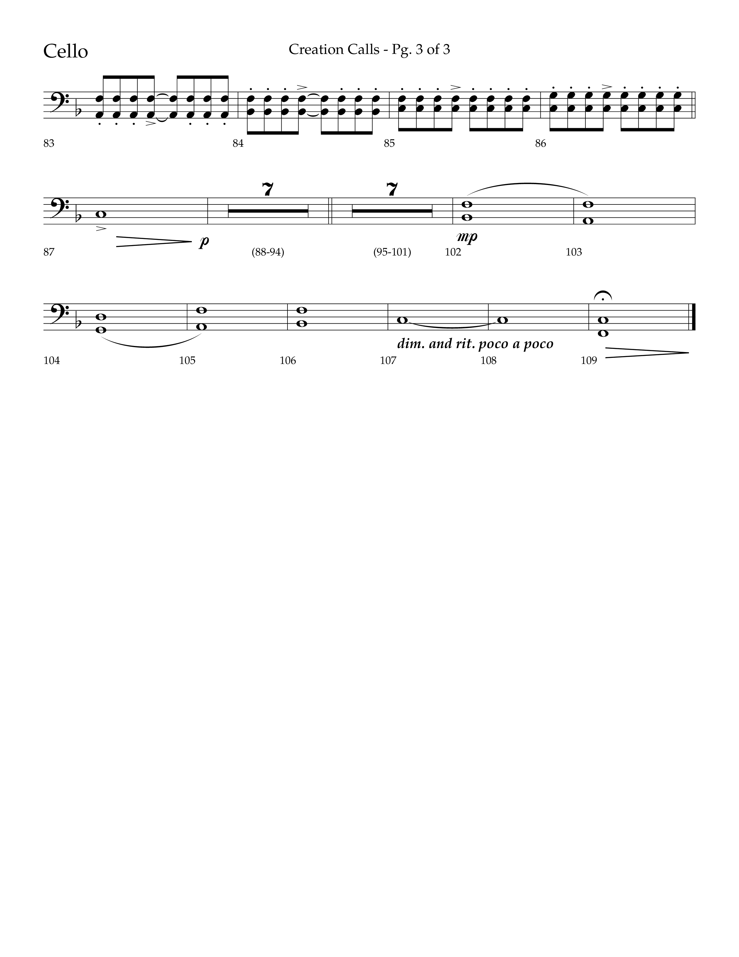 Creation Calls (Choral Anthem SATB) Cello (Lifeway Choral / Arr. Ken Barker / Orch. Craig Adams)