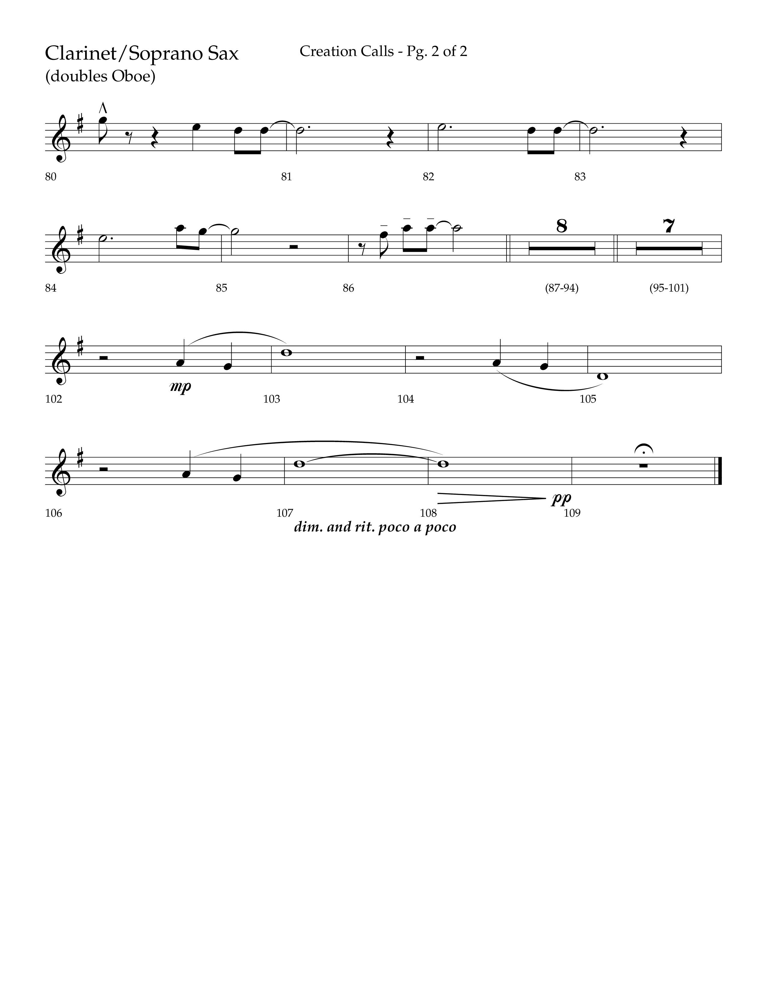 Creation Calls (Choral Anthem SATB) Clarinet (Lifeway Choral / Arr. Ken Barker / Orch. Craig Adams)