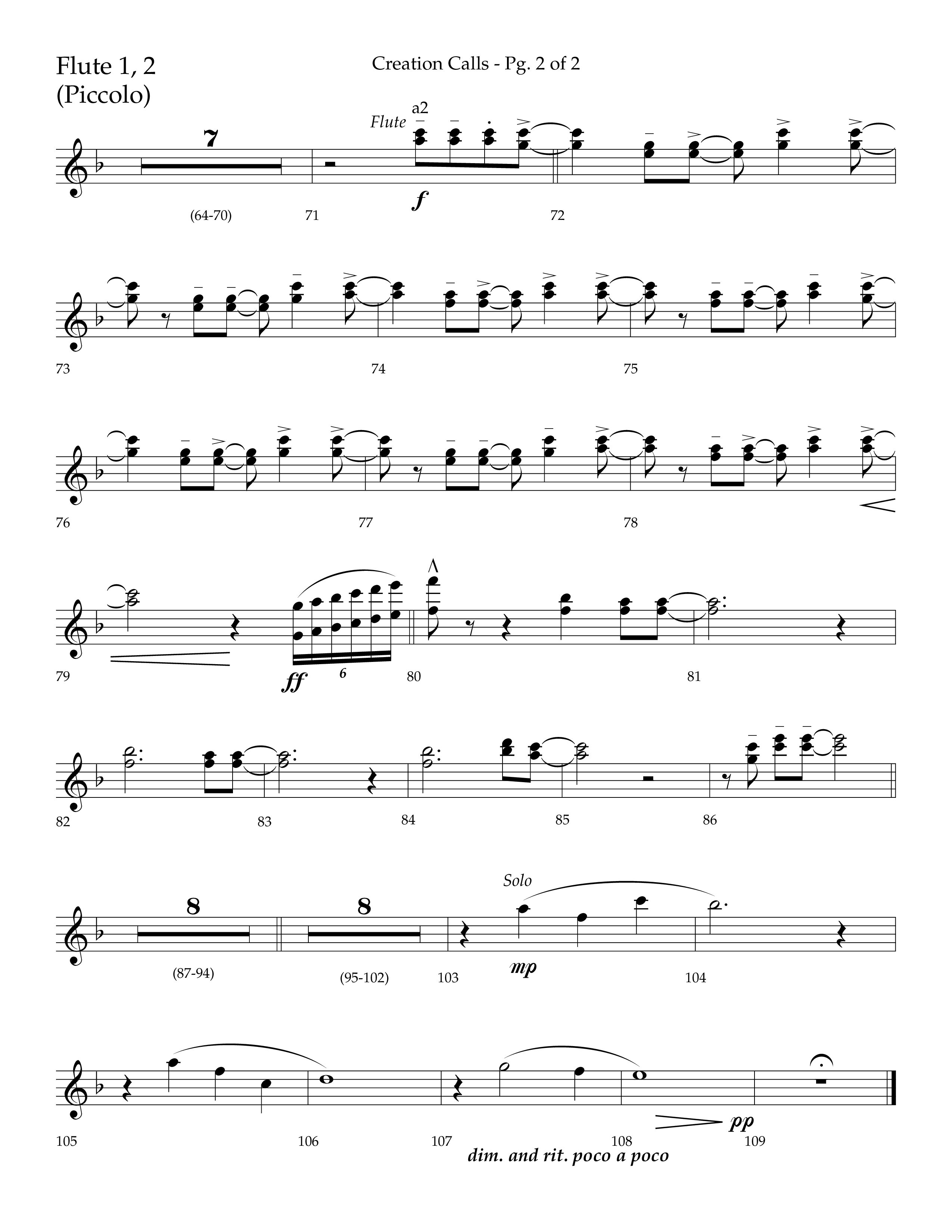 Creation Calls (Choral Anthem SATB) Flute 1/2 (Lifeway Choral / Arr. Ken Barker / Orch. Craig Adams)