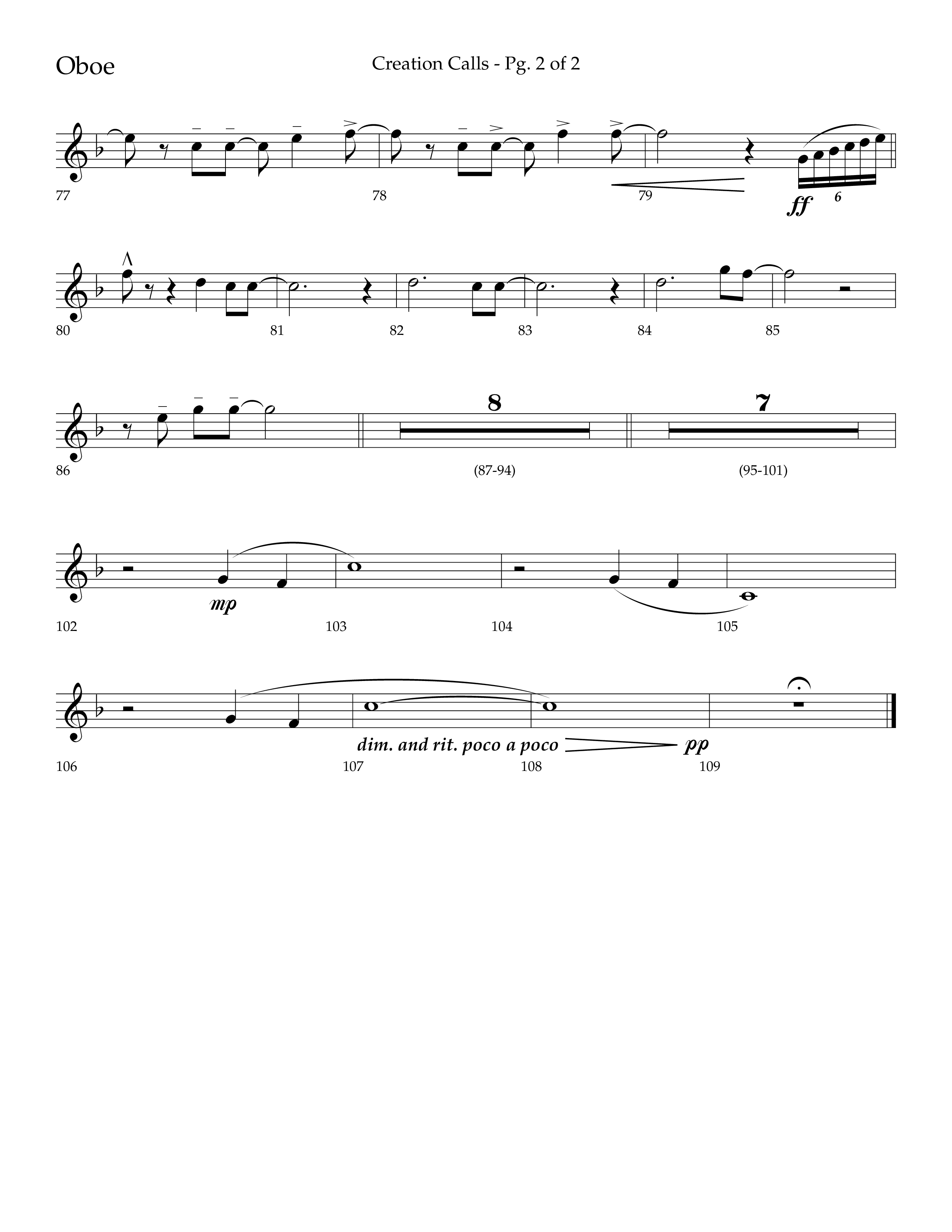 Creation Calls (Choral Anthem SATB) Oboe (Lifeway Choral / Arr. Ken Barker / Orch. Craig Adams)