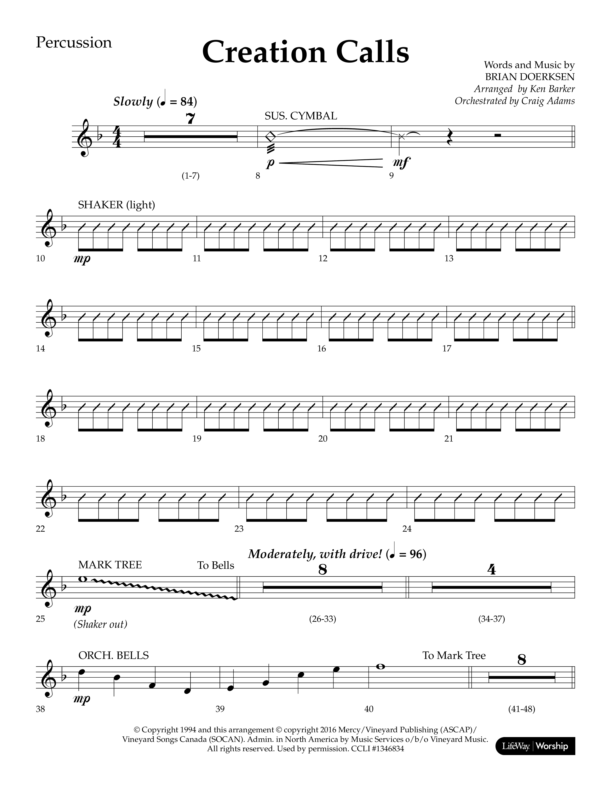 Creation Calls (Choral Anthem SATB) Percussion (Lifeway Choral / Arr. Ken Barker / Orch. Craig Adams)