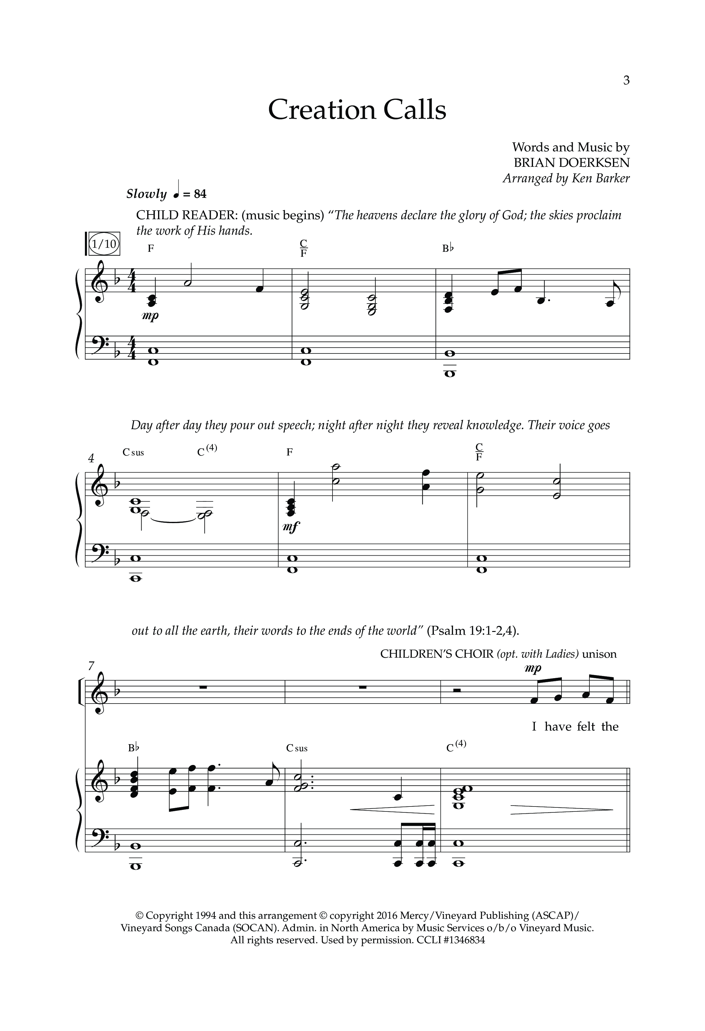 Creation Calls (Choral Anthem SATB) Anthem (SATB/Piano) (Lifeway Choral / Arr. Ken Barker / Orch. Craig Adams)