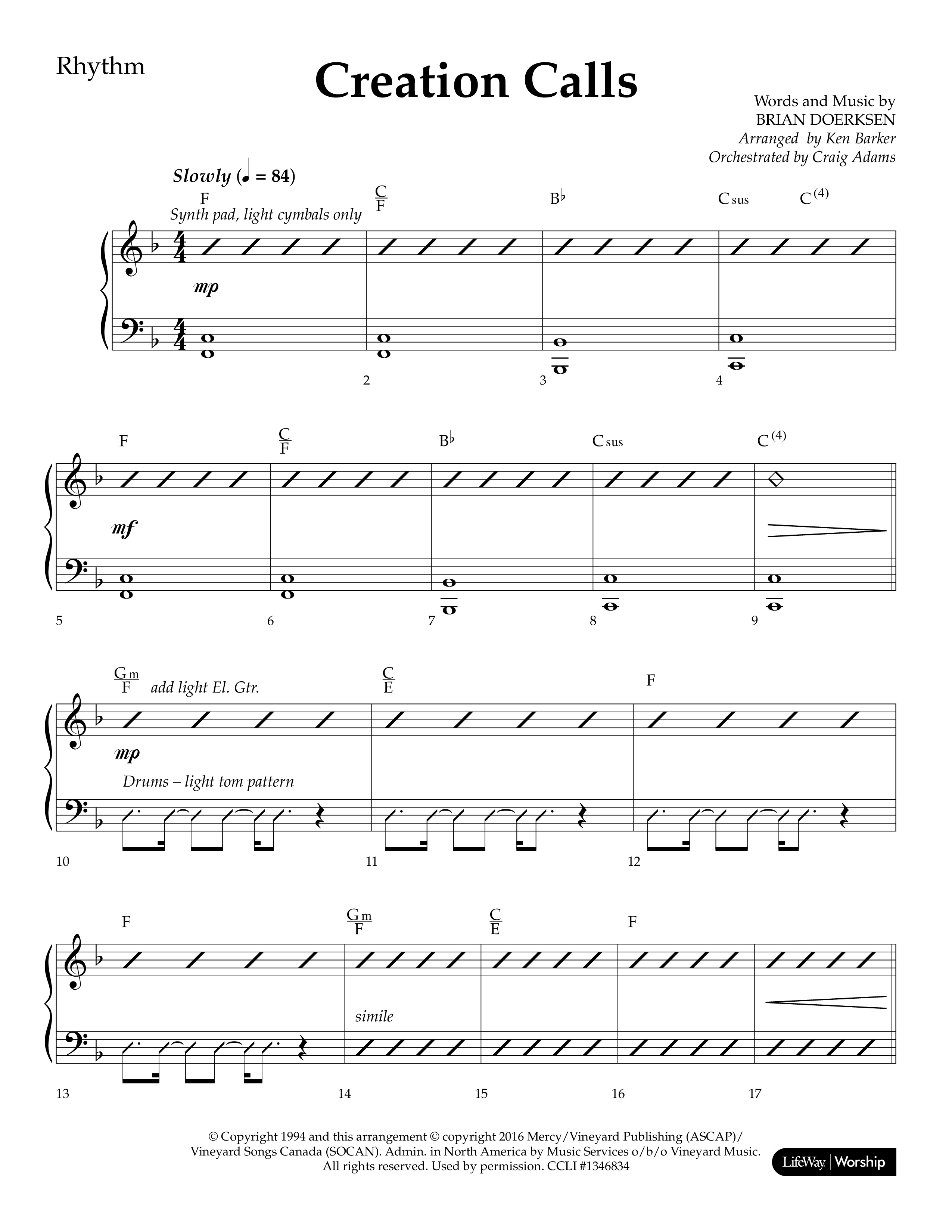 Creation Calls (Choral Anthem SATB) Lead Melody & Rhythm (Lifeway Choral / Arr. Ken Barker / Orch. Craig Adams)