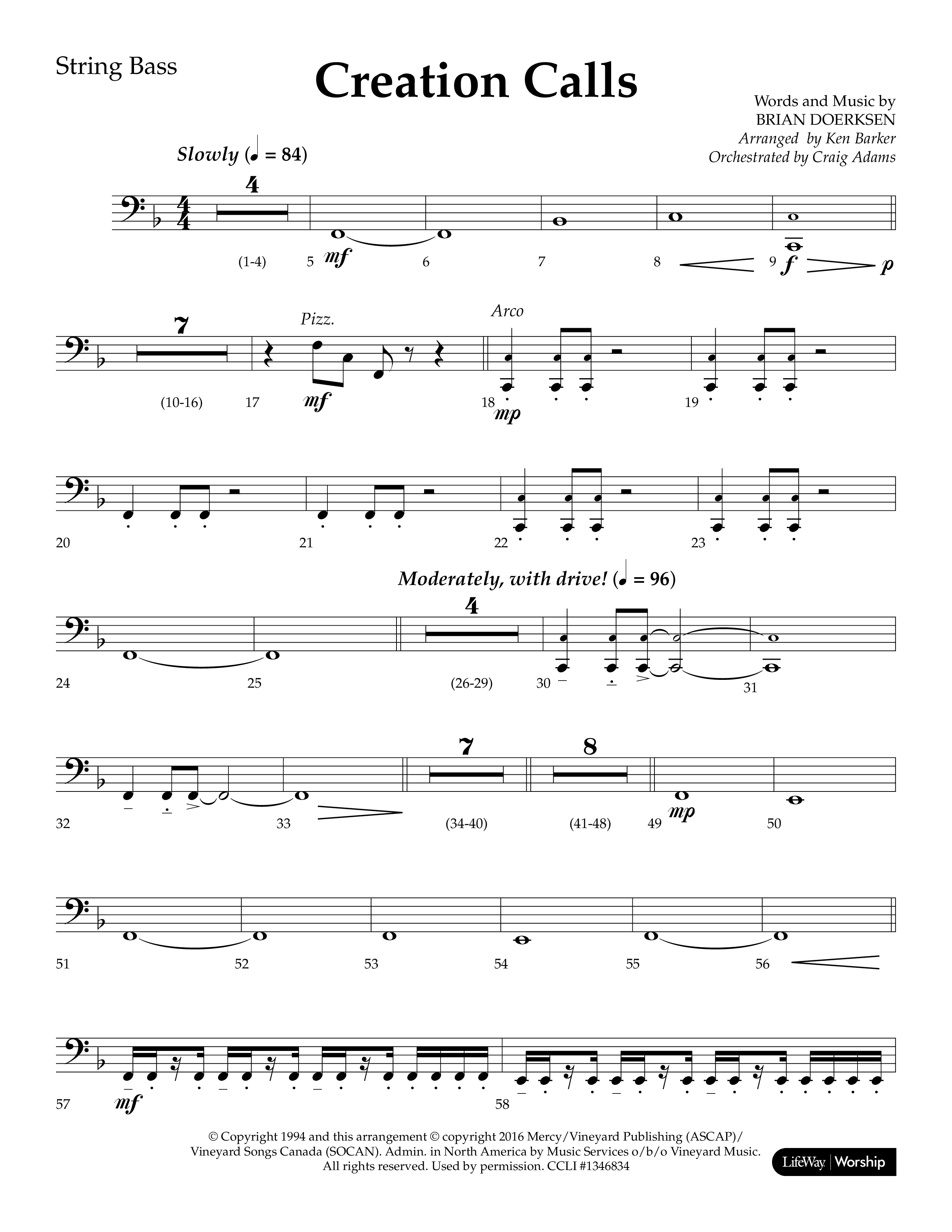 Creation Calls (Choral Anthem SATB) String Bass (Lifeway Choral / Arr. Ken Barker / Orch. Craig Adams)