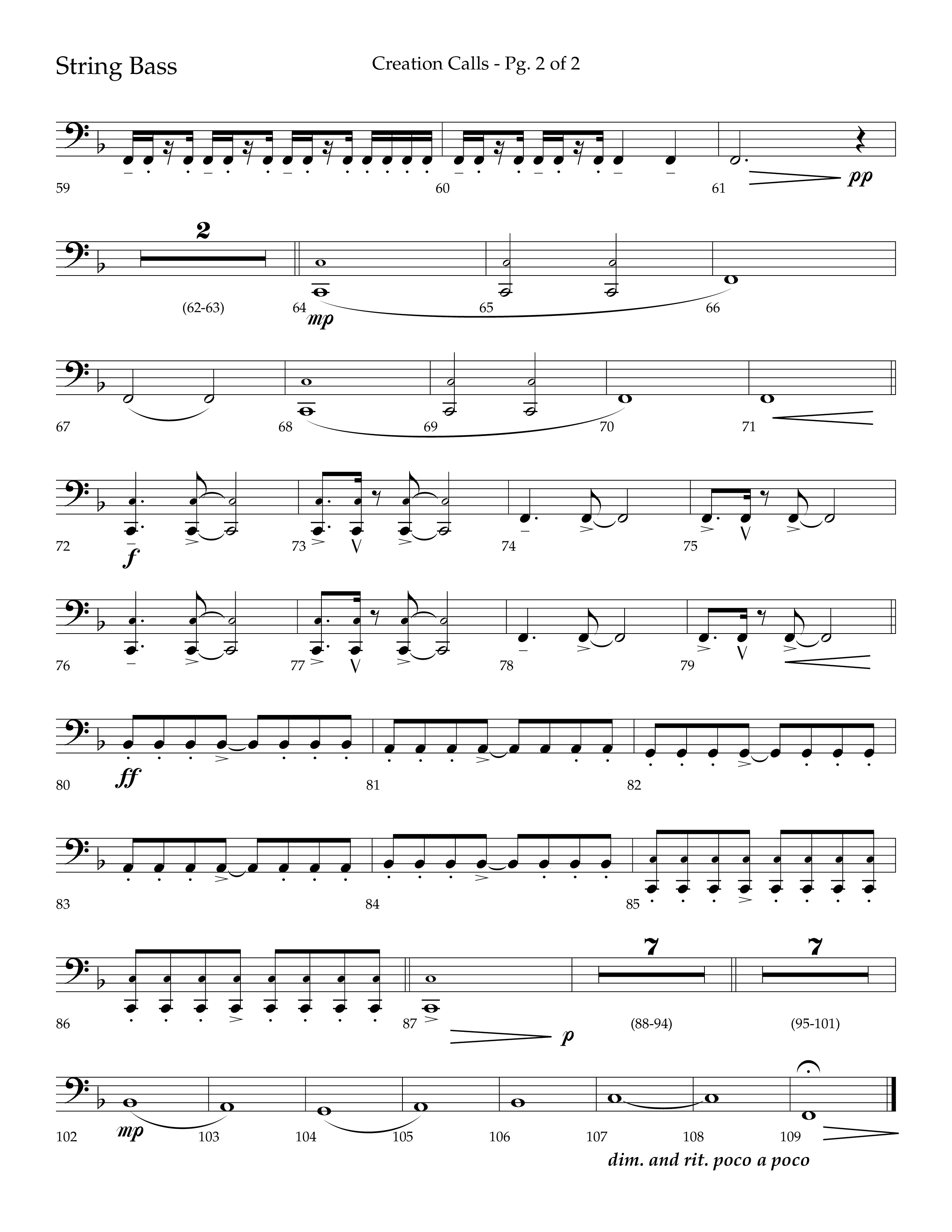 Creation Calls (Choral Anthem SATB) String Bass (Lifeway Choral / Arr. Ken Barker / Orch. Craig Adams)