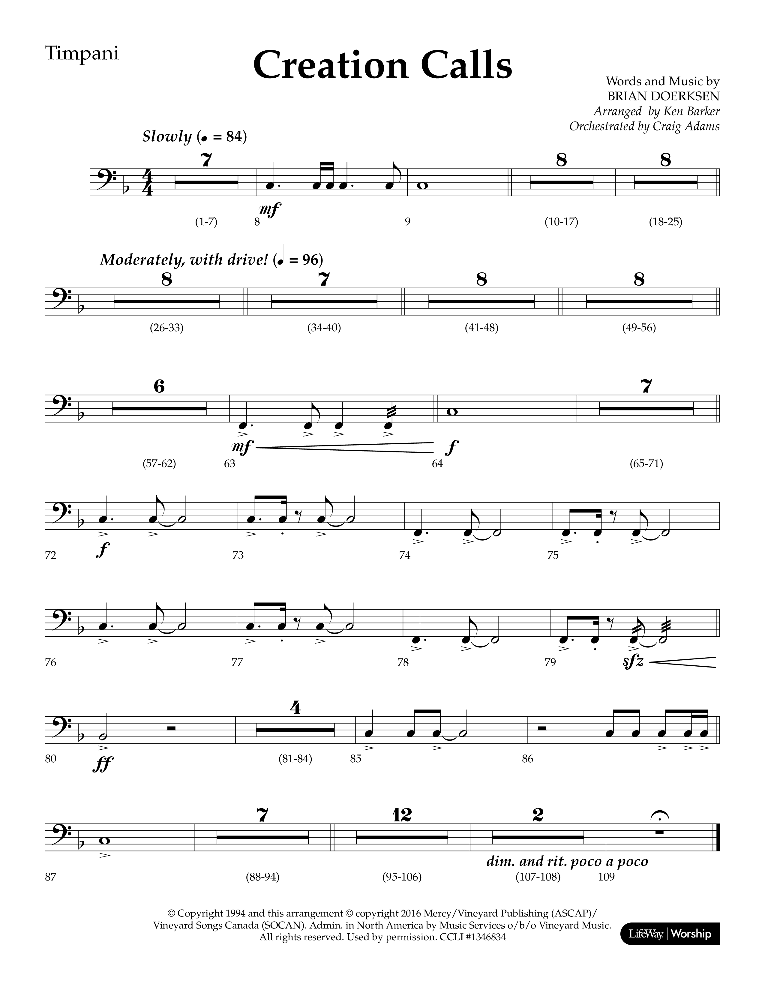 Creation Calls (Choral Anthem SATB) Timpani (Lifeway Choral / Arr. Ken Barker / Orch. Craig Adams)