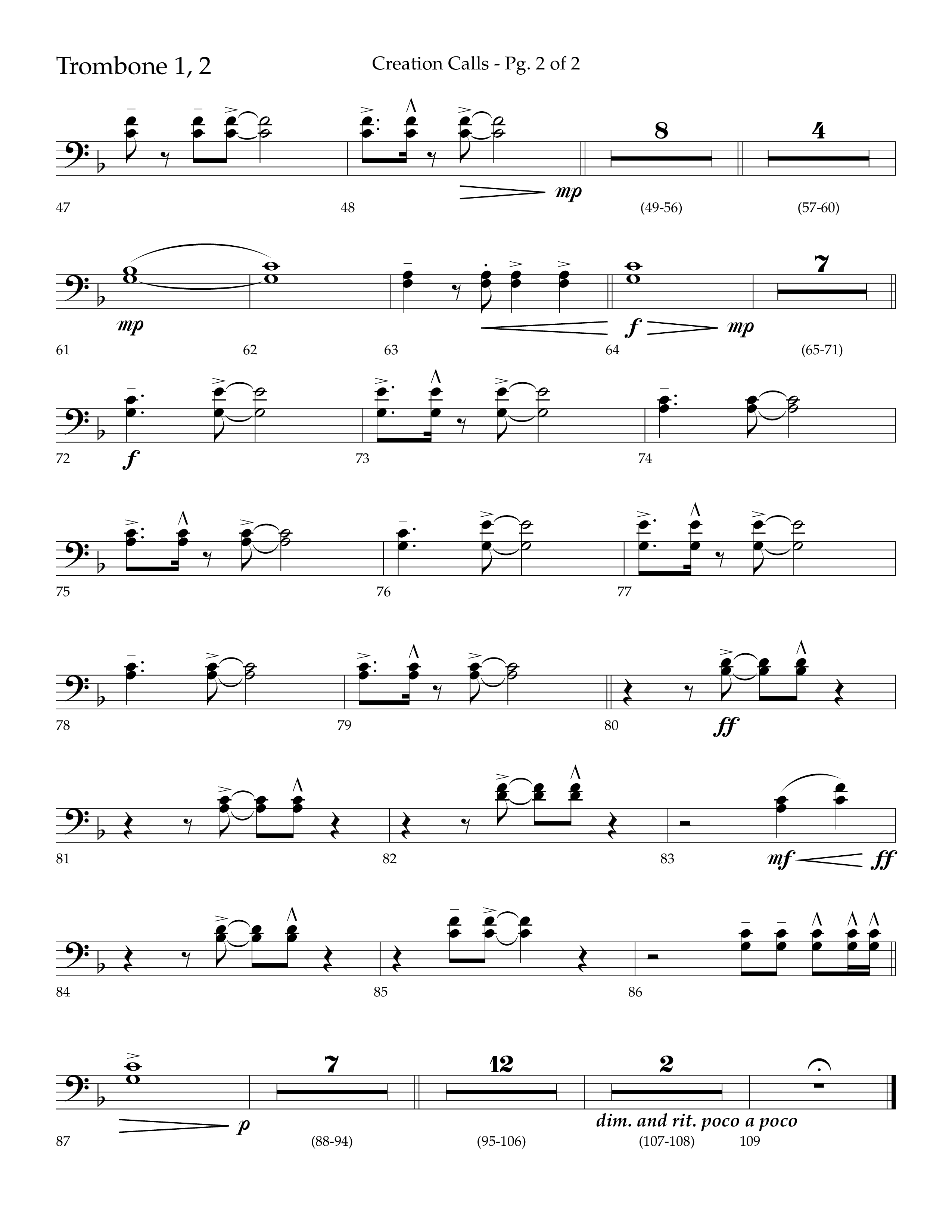 Creation Calls (Choral Anthem SATB) Trombone 1/2 (Lifeway Choral / Arr. Ken Barker / Orch. Craig Adams)