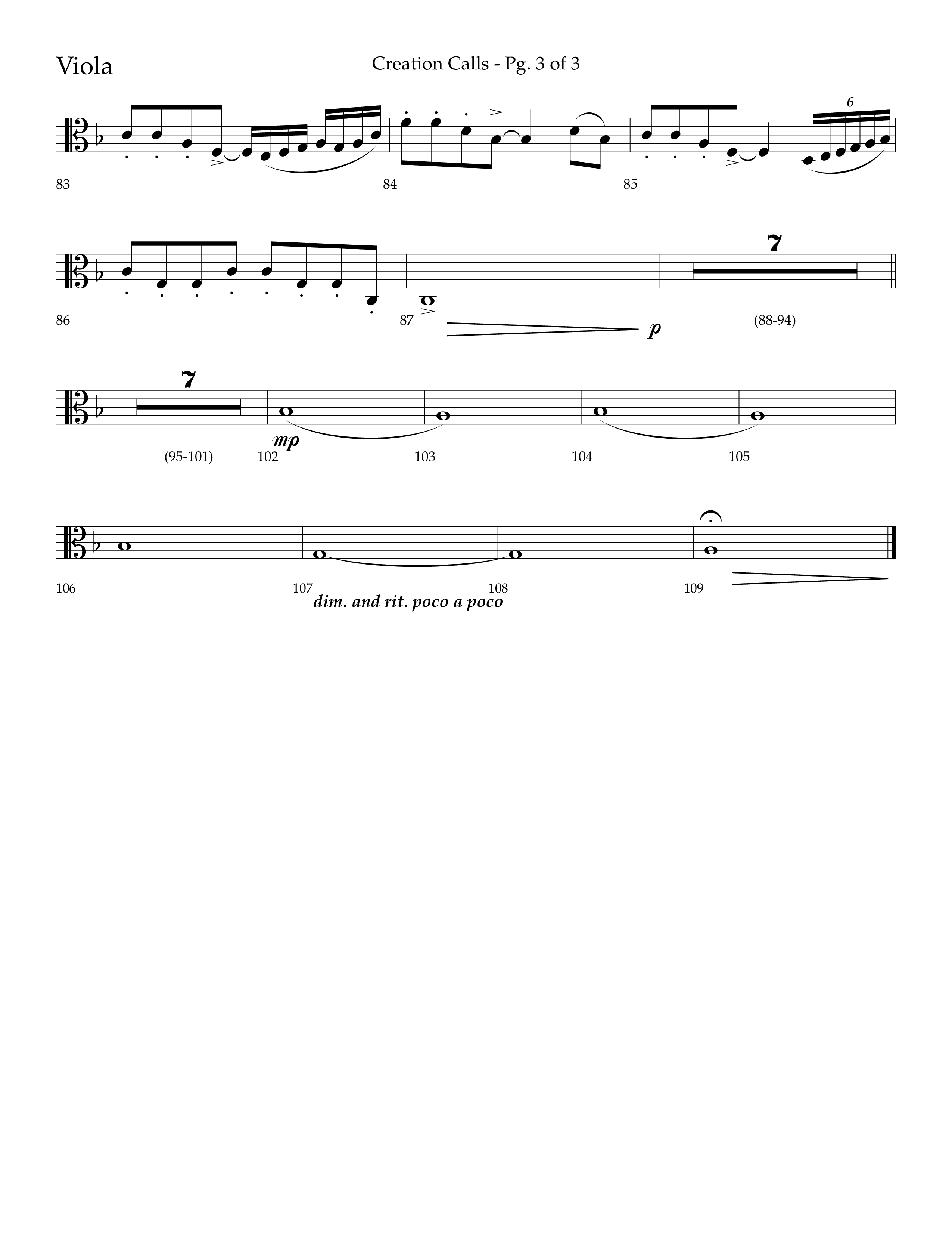 Creation Calls (Choral Anthem SATB) Viola (Lifeway Choral / Arr. Ken Barker / Orch. Craig Adams)