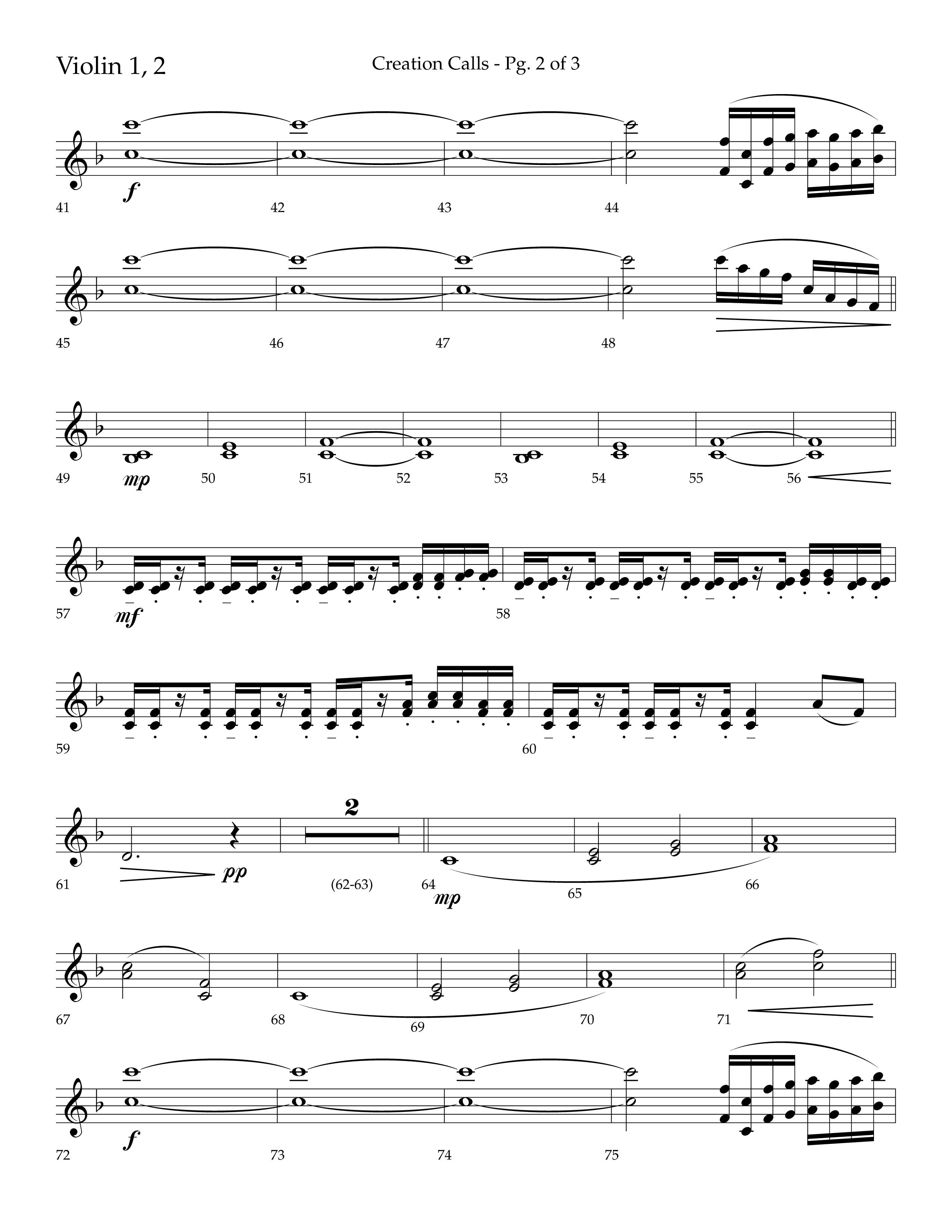 Creation Calls (Choral Anthem SATB) Violin 1/2 (Lifeway Choral / Arr. Ken Barker / Orch. Craig Adams)