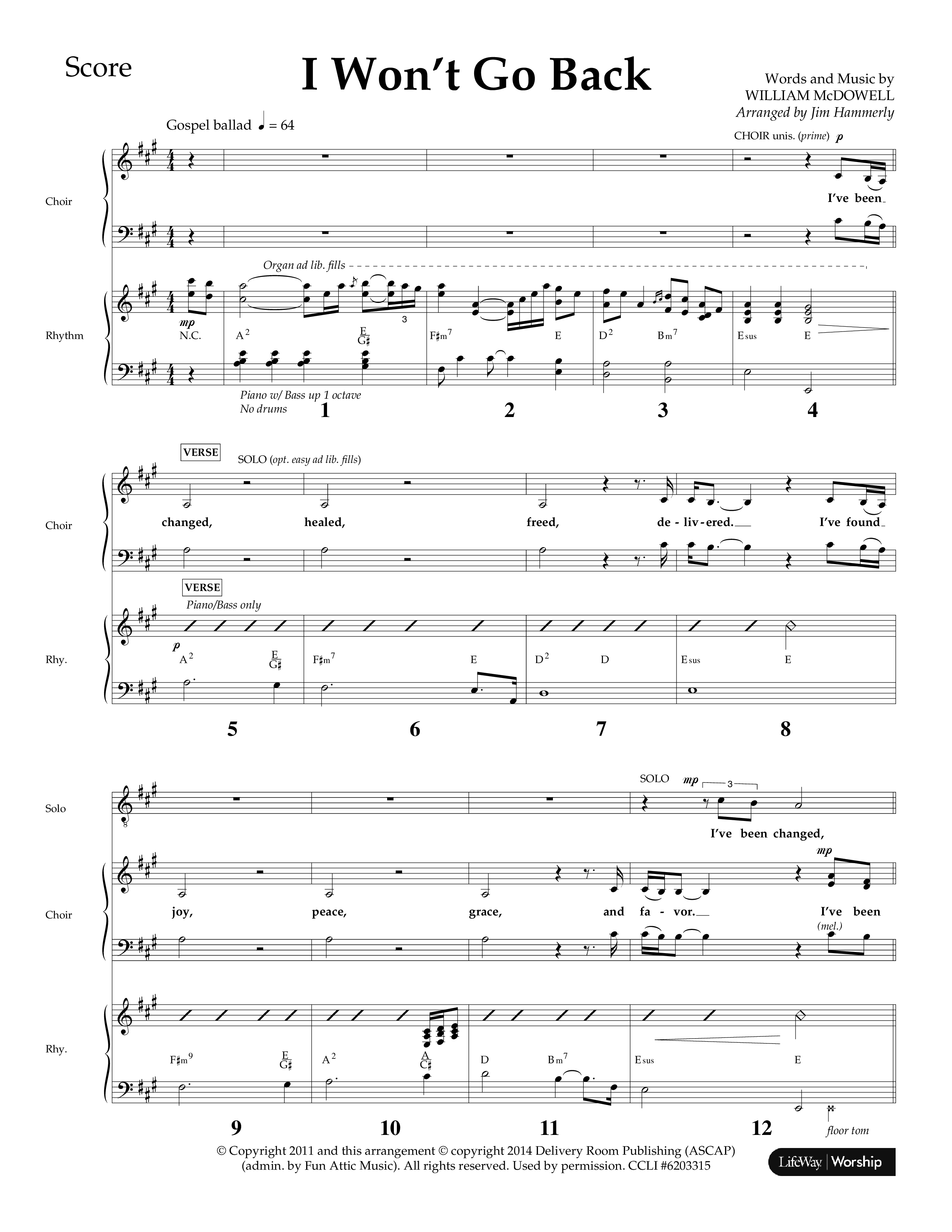 I Won't Go Back (Choral Anthem SATB) Lead Melody & Rhythm (Lifeway Choral / Arr. Jim Hammerly)