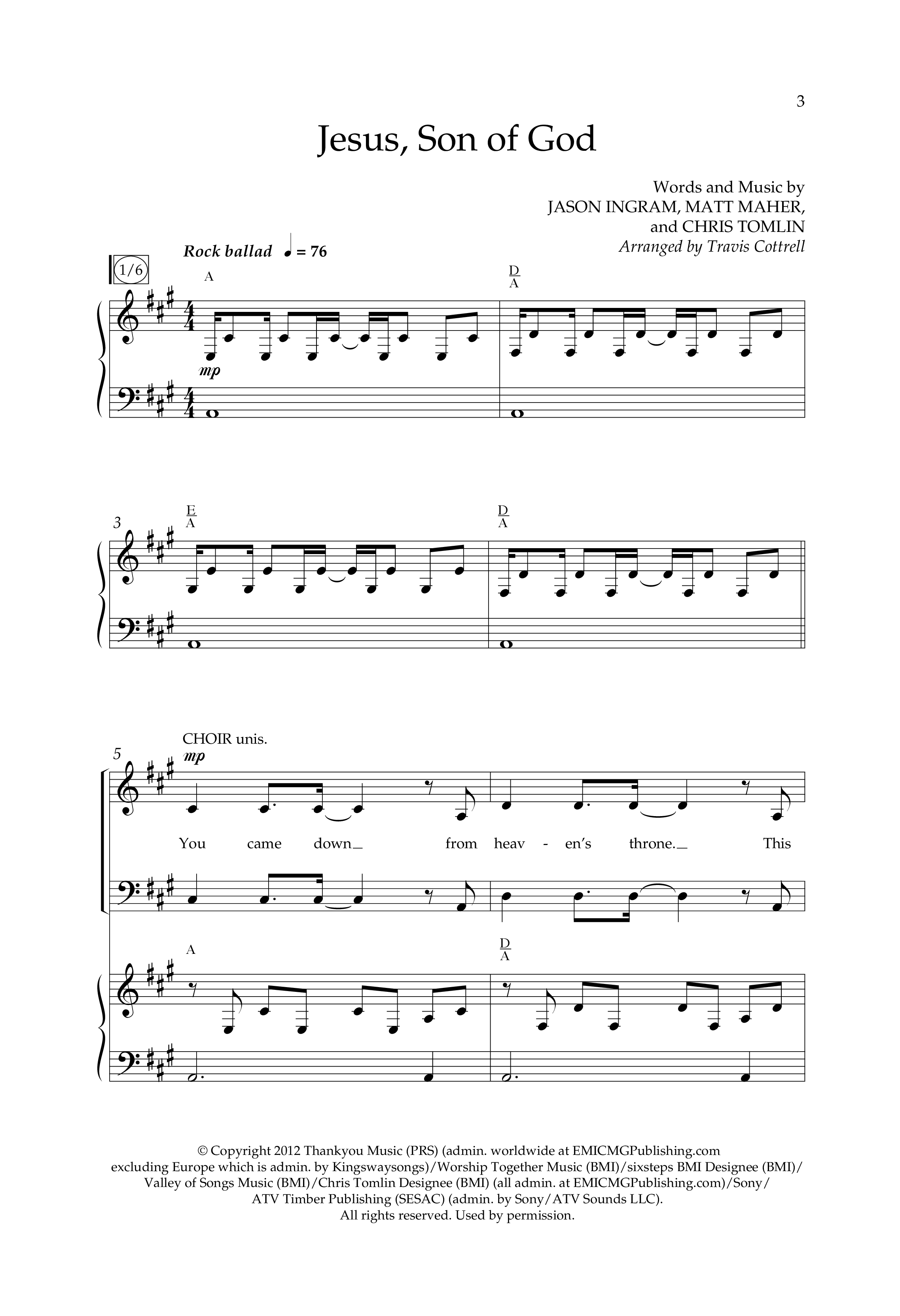 Jesus Son Of God (Choral Anthem SATB) Anthem (SATB/Piano) (Lifeway Choral / Arr. Travis Cottrell)