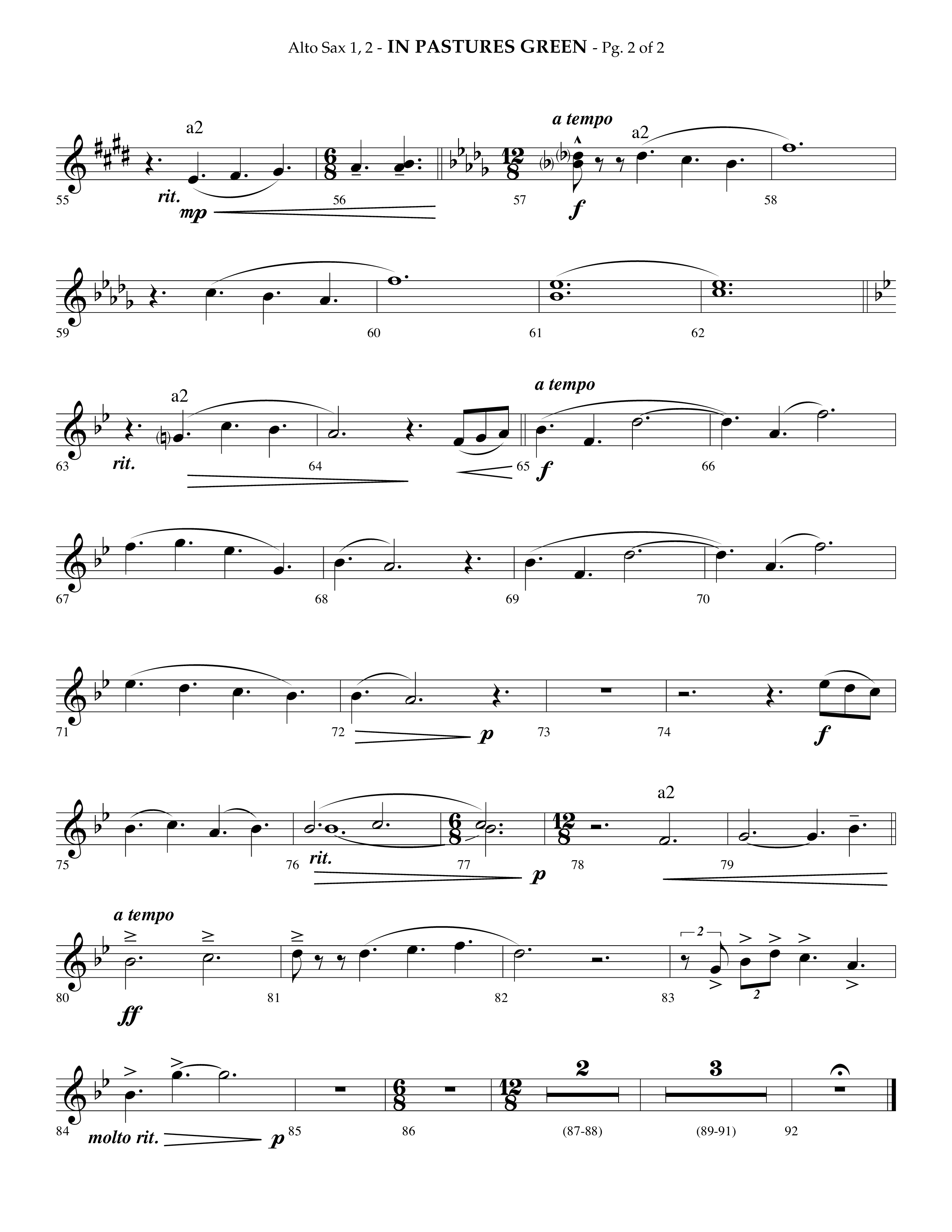 In Pastures Green (Choral Anthem SATB) Alto Sax 1/2 (Lifeway Choral / Arr. Phillip Keveren)
