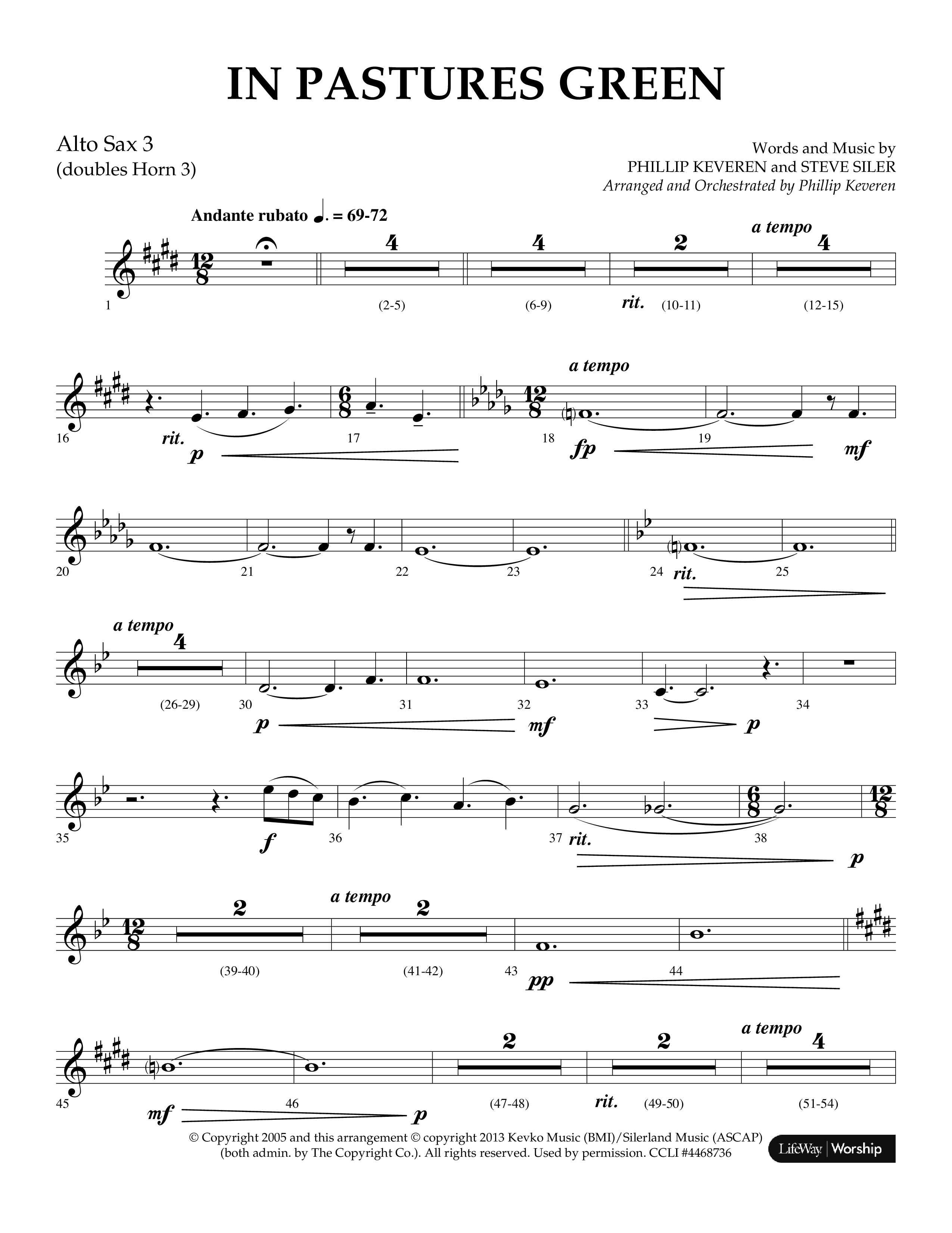 In Pastures Green (Choral Anthem SATB) Alto Sax (Lifeway Choral / Arr. Phillip Keveren)