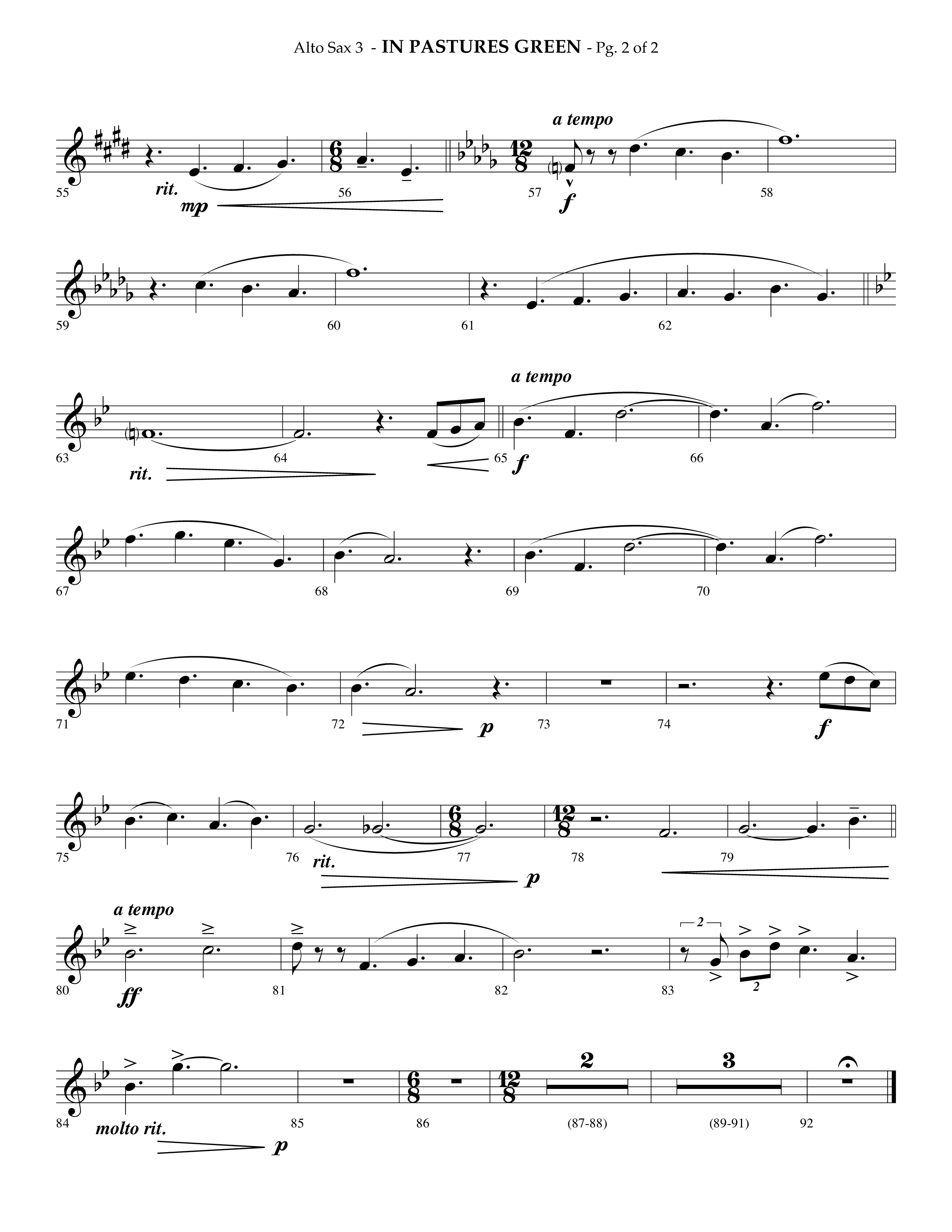 In Pastures Green (Choral Anthem SATB) Alto Sax (Lifeway Choral / Arr. Phillip Keveren)