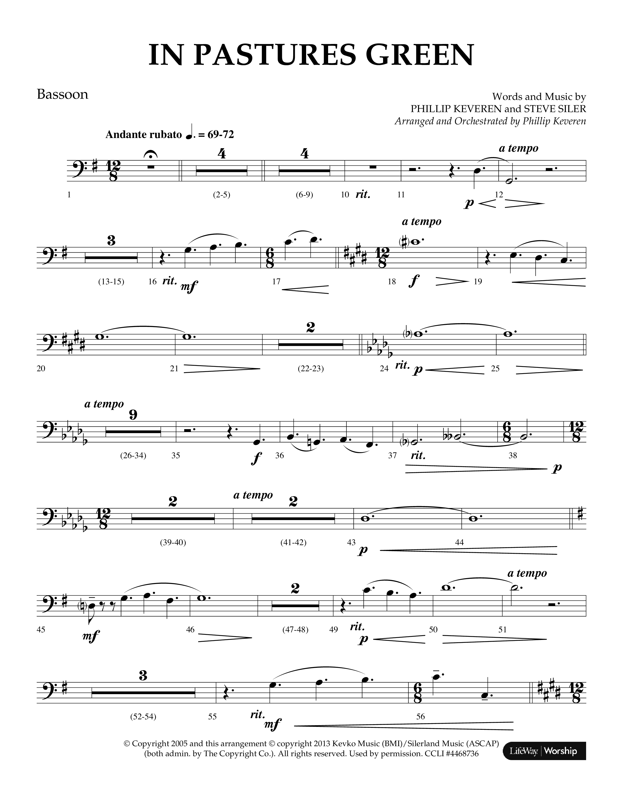 In Pastures Green (Choral Anthem SATB) Bassoon (Lifeway Choral / Arr. Phillip Keveren)