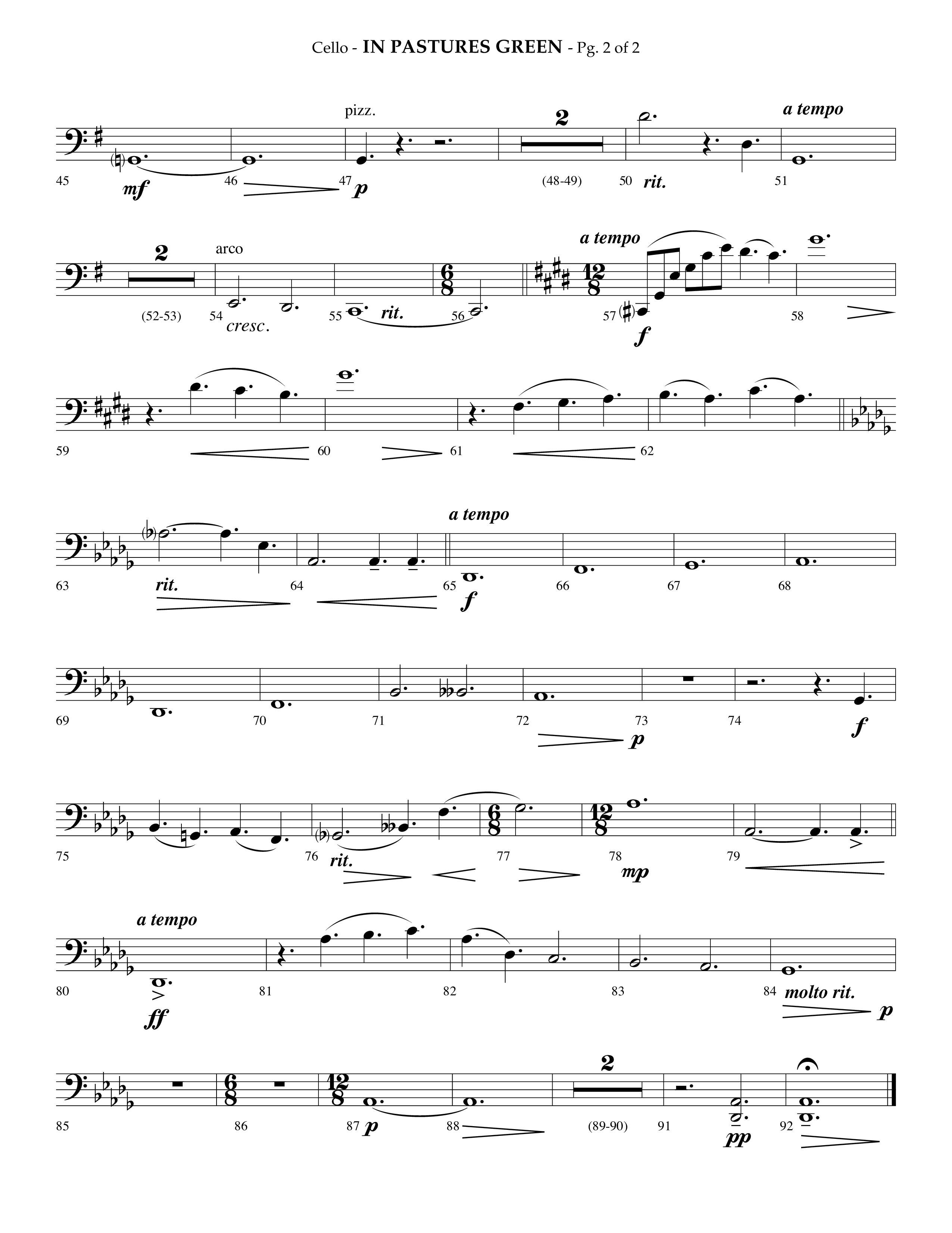 In Pastures Green (Choral Anthem SATB) Cello (Lifeway Choral / Arr. Phillip Keveren)