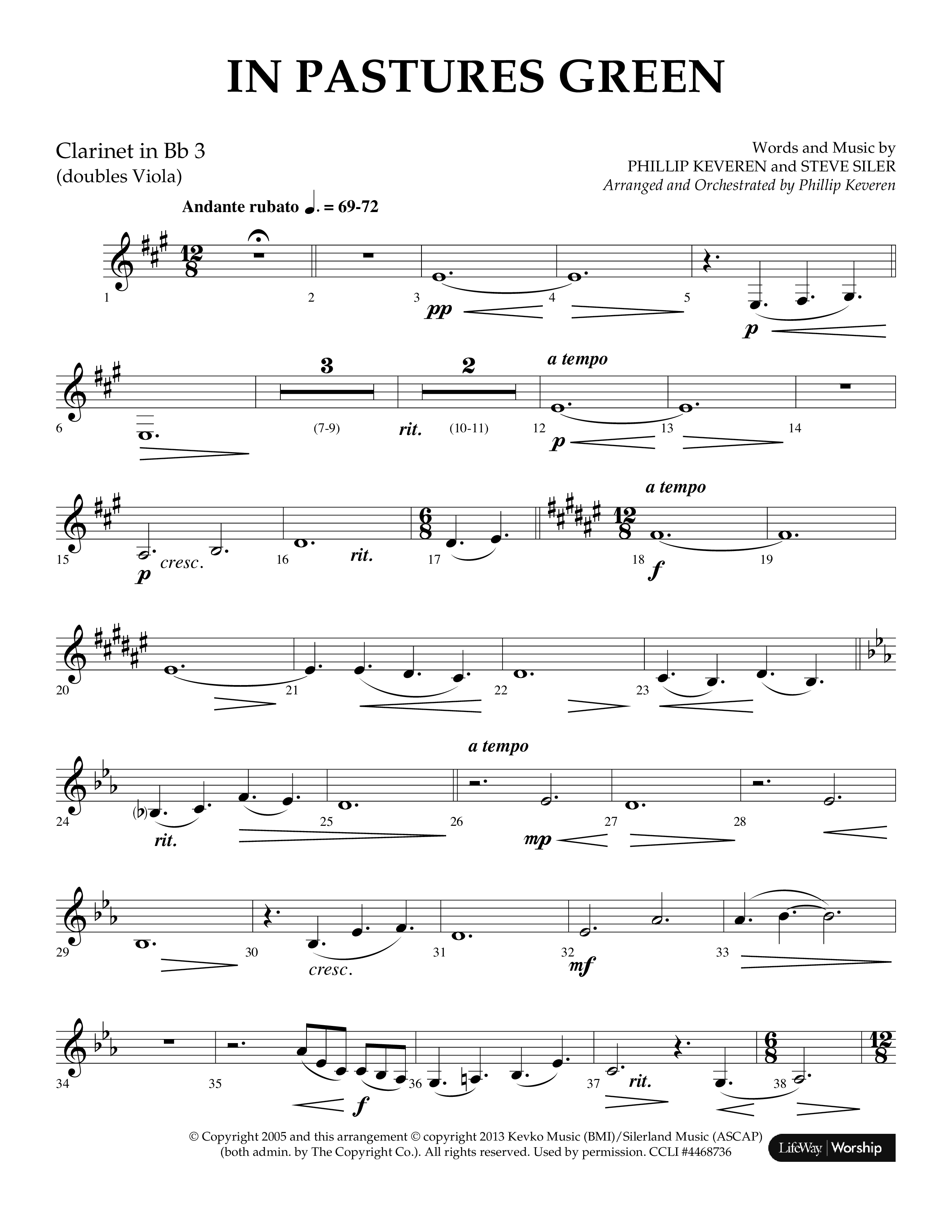In Pastures Green (Choral Anthem SATB) Clarinet (Lifeway Choral / Arr. Phillip Keveren)