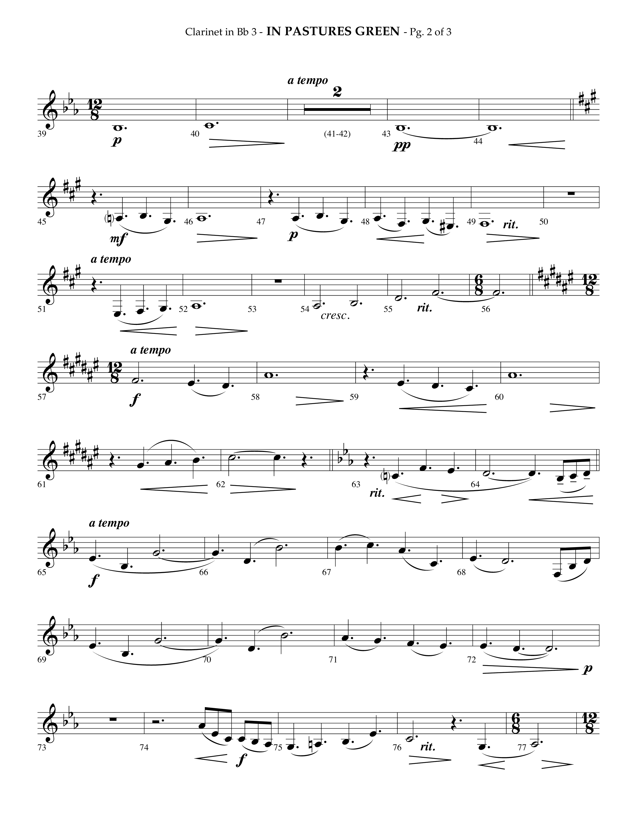 In Pastures Green (Choral Anthem SATB) Clarinet (Lifeway Choral / Arr. Phillip Keveren)