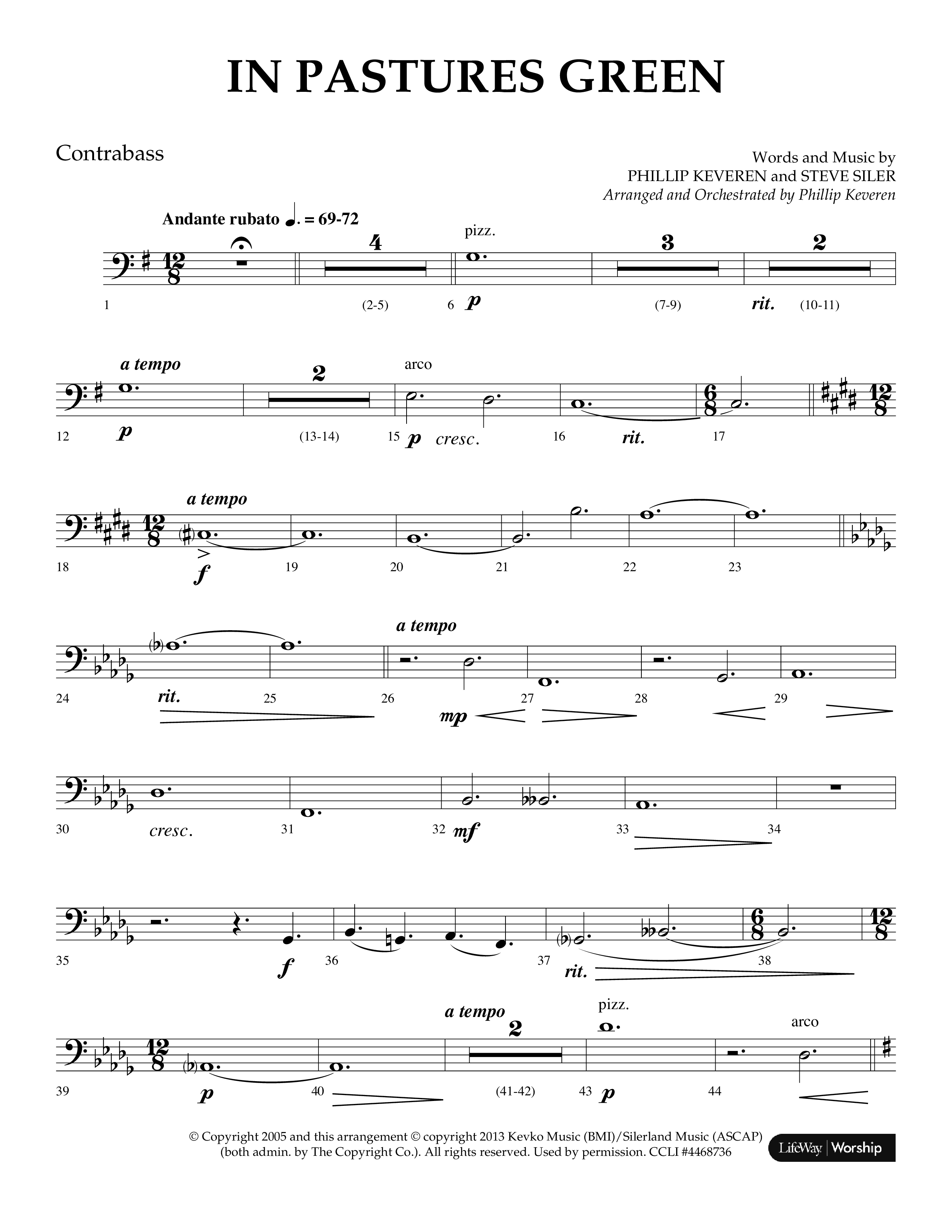 In Pastures Green (Choral Anthem SATB) Contrabass (Lifeway Choral / Arr. Phillip Keveren)