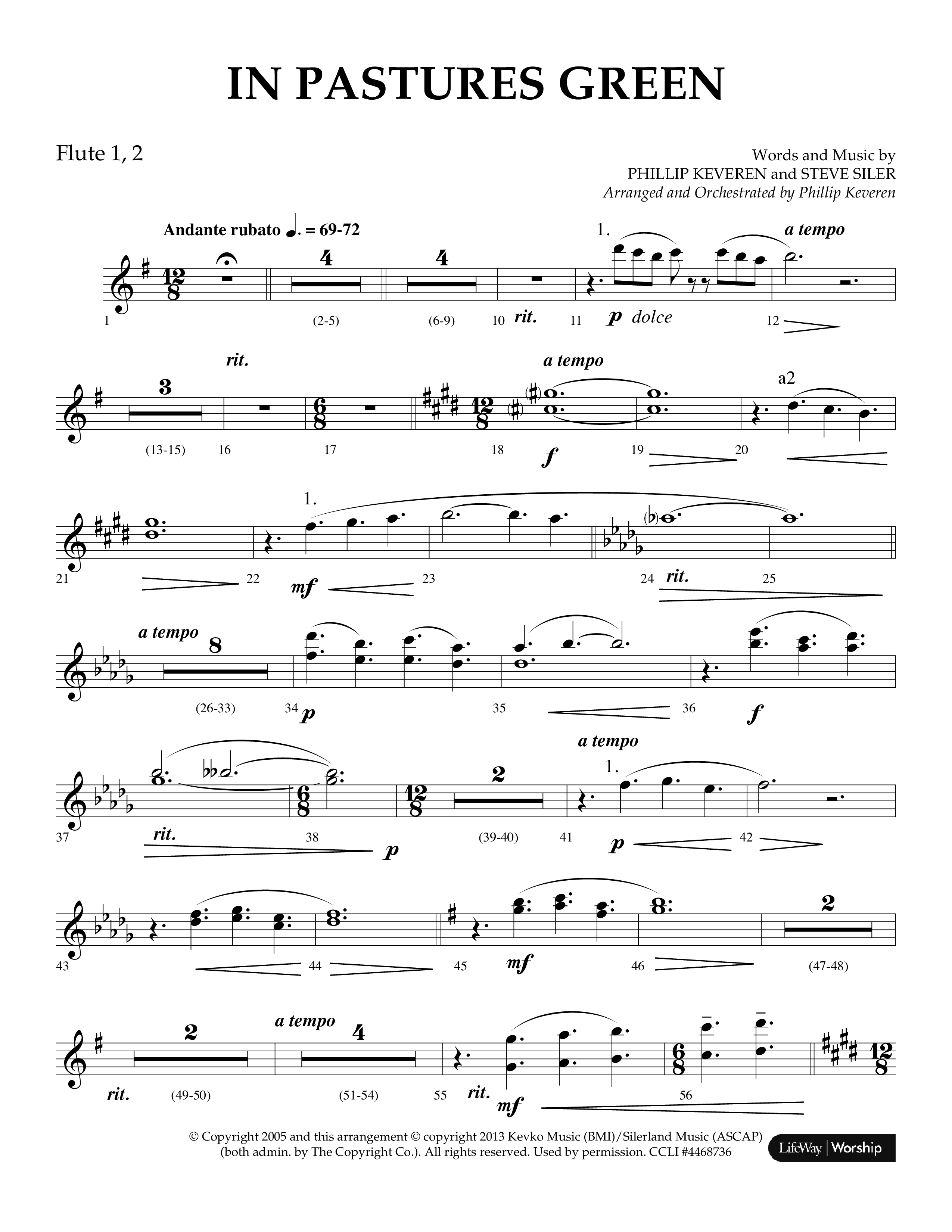 In Pastures Green (Choral Anthem SATB) Flute 1/2 (Lifeway Choral / Arr. Phillip Keveren)