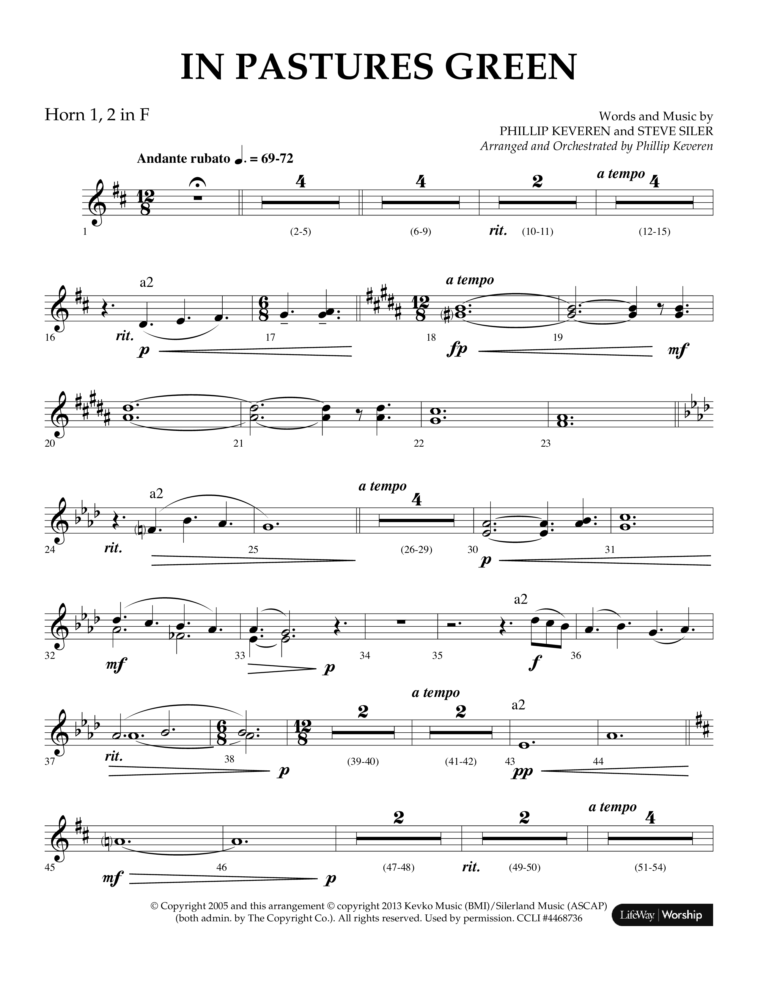 In Pastures Green (Choral Anthem SATB) French Horn 1/2 (Lifeway Choral / Arr. Phillip Keveren)