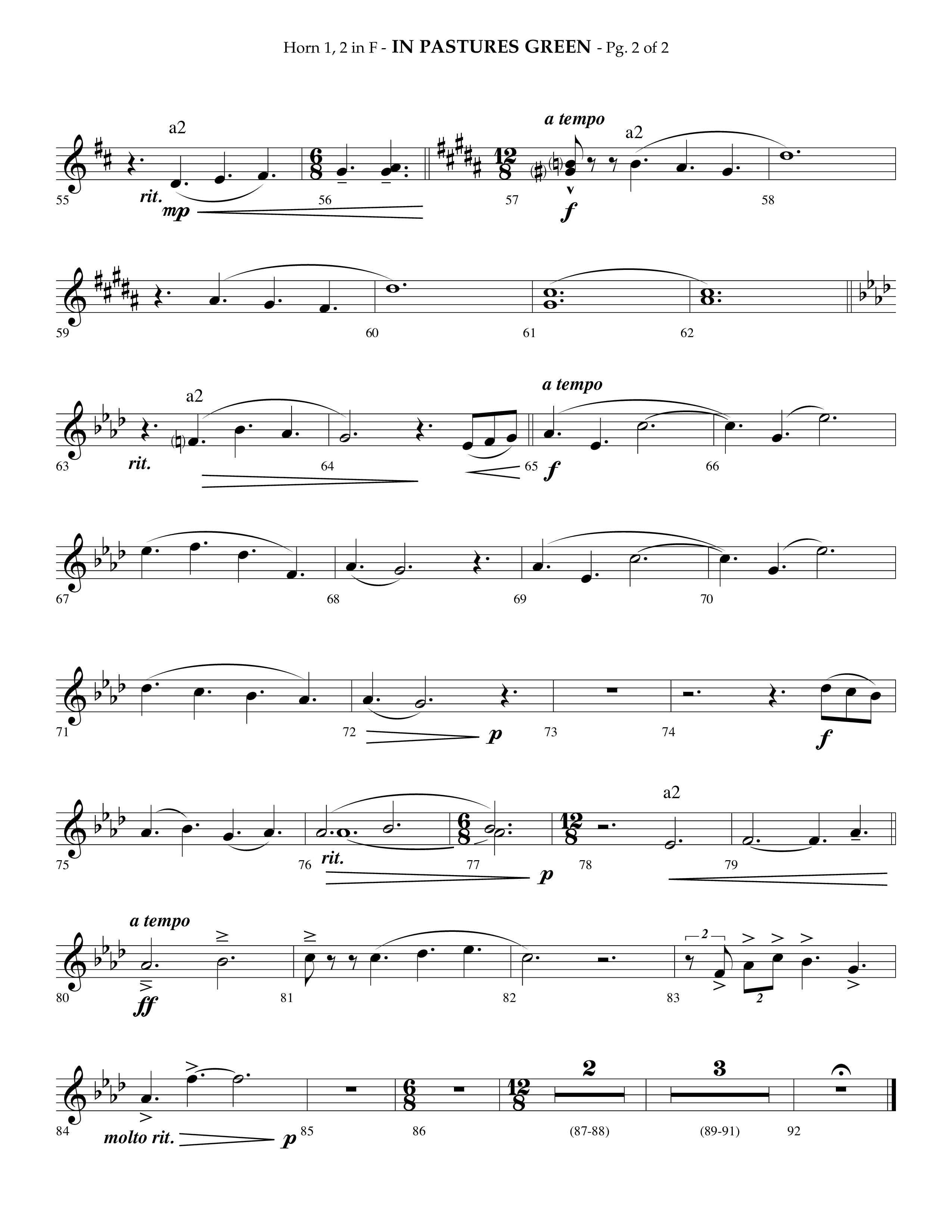 In Pastures Green (Choral Anthem SATB) French Horn 1/2 (Lifeway Choral / Arr. Phillip Keveren)