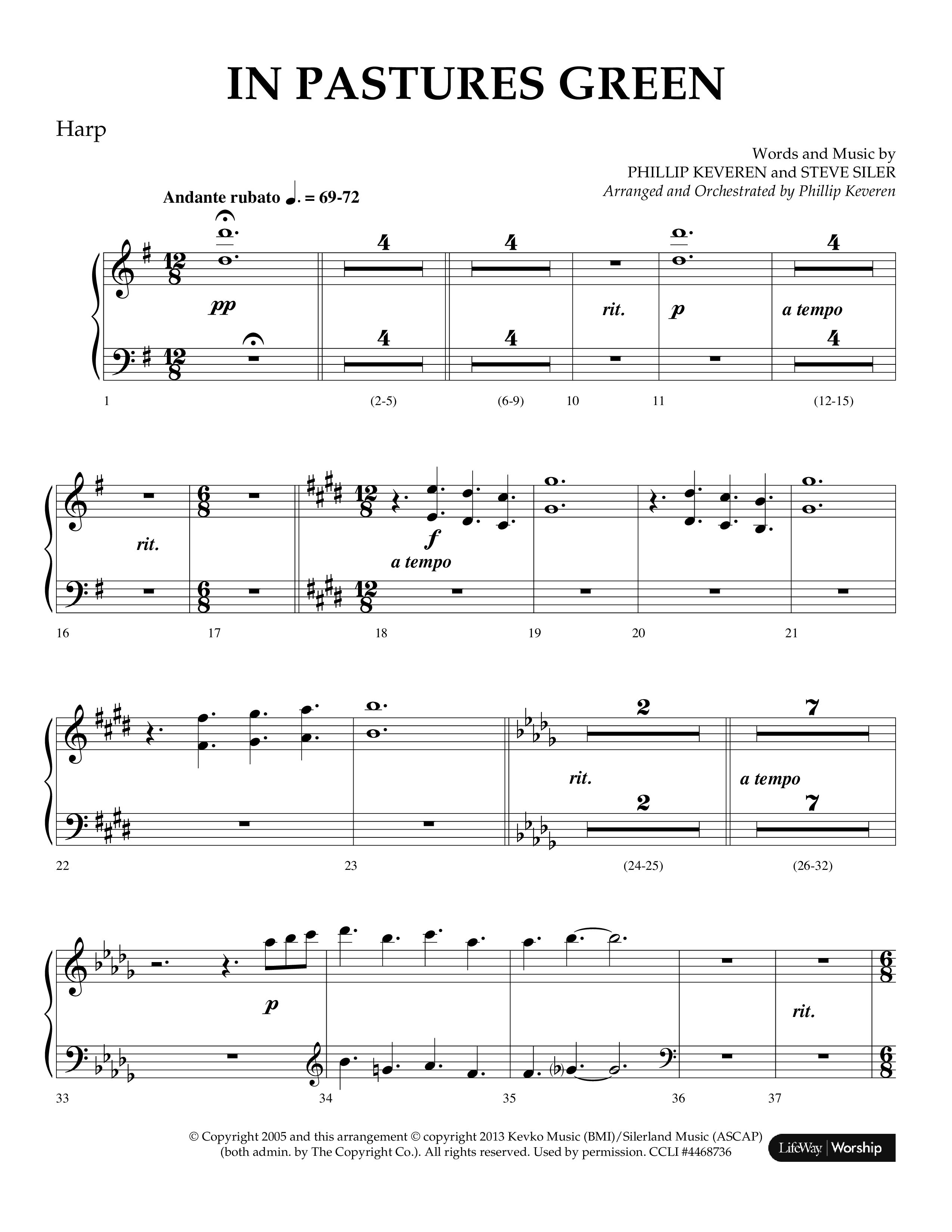 In Pastures Green (Choral Anthem SATB) Harp (Lifeway Choral / Arr. Phillip Keveren)