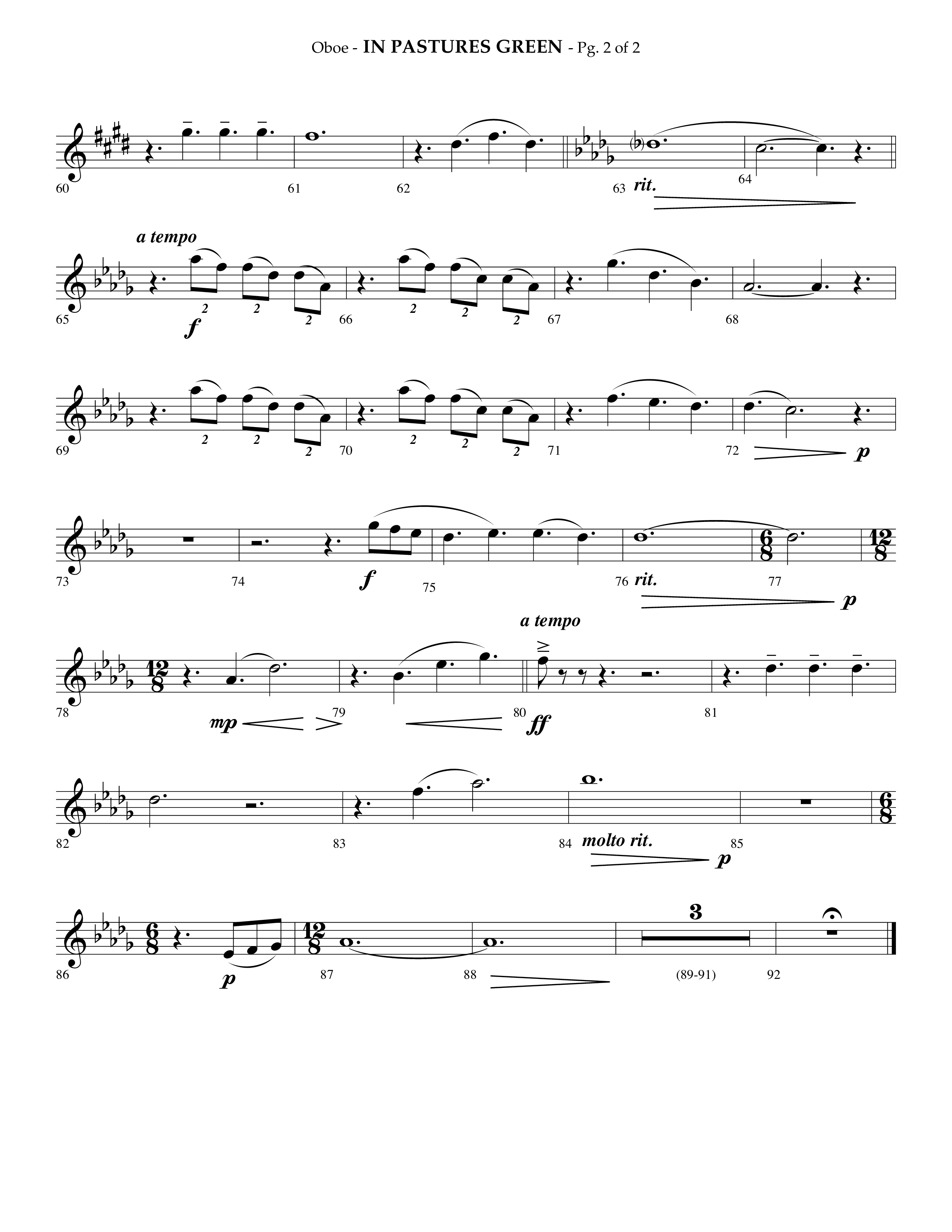 In Pastures Green (Choral Anthem SATB) Oboe (Lifeway Choral / Arr. Phillip Keveren)