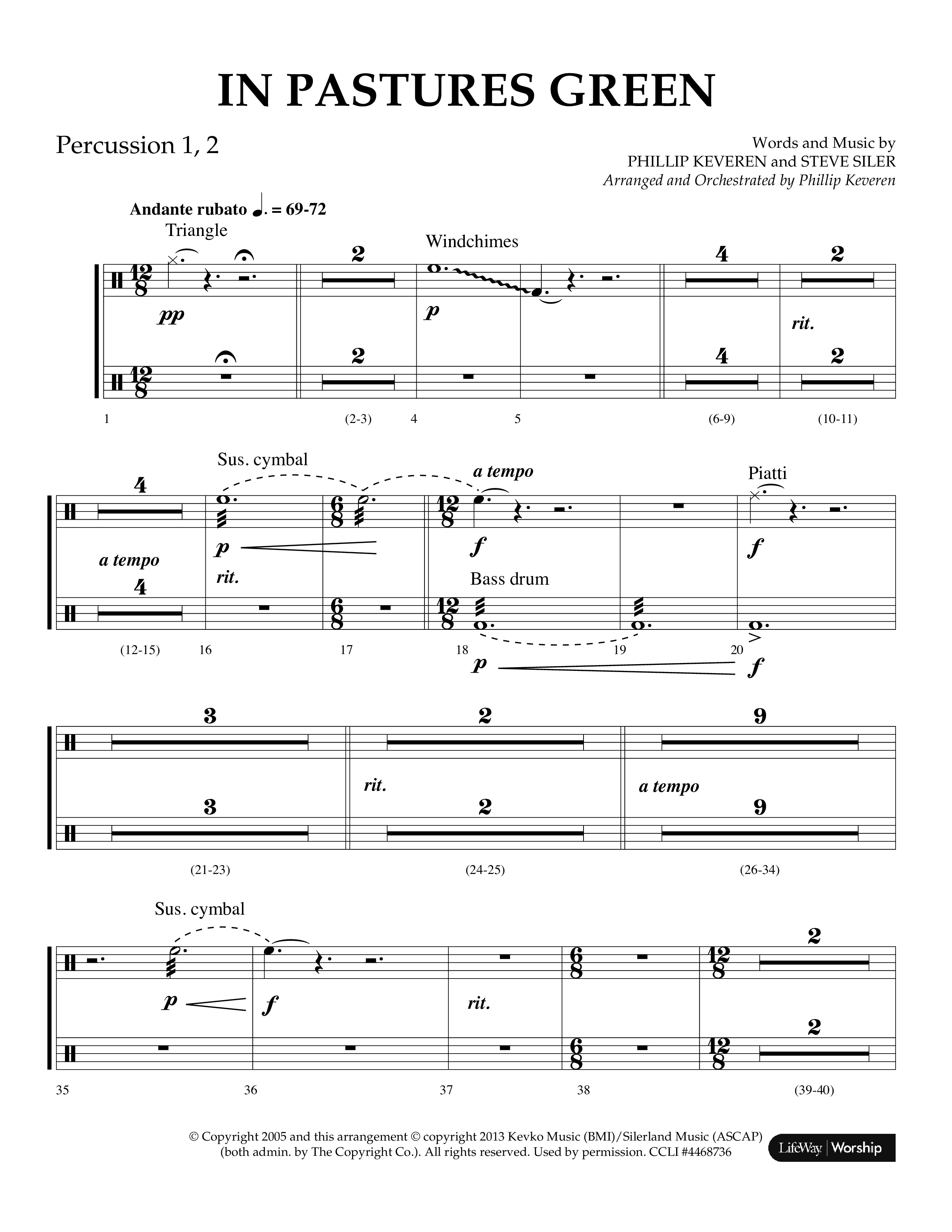 In Pastures Green (Choral Anthem SATB) Percussion 1/2 (Lifeway Choral / Arr. Phillip Keveren)