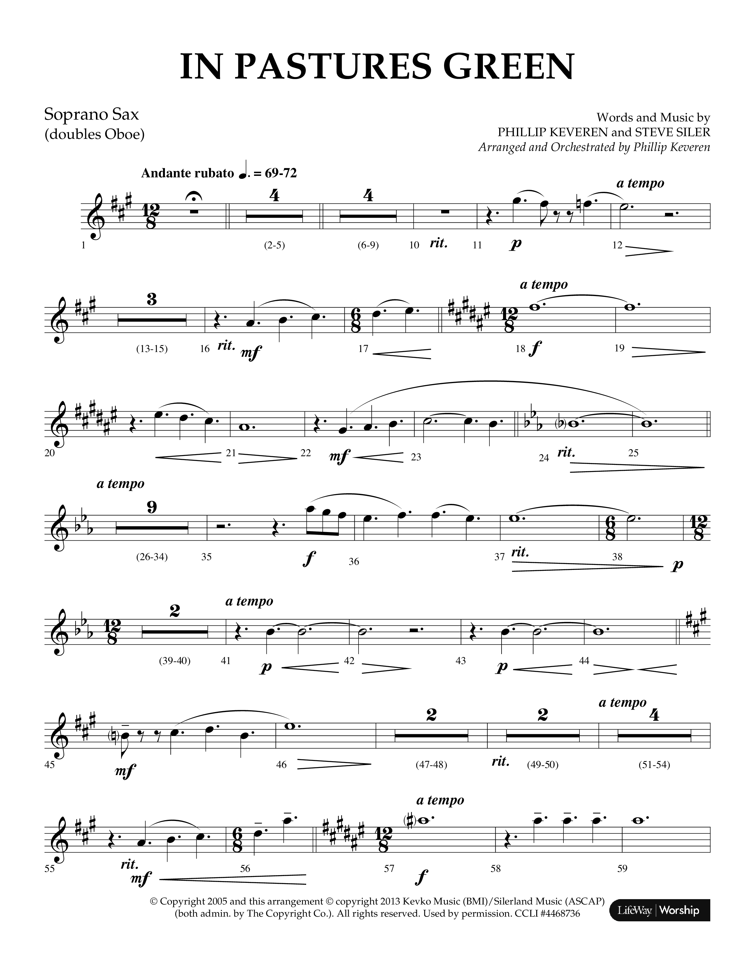 In Pastures Green (Choral Anthem SATB) Soprano Sax (Lifeway Choral / Arr. Phillip Keveren)
