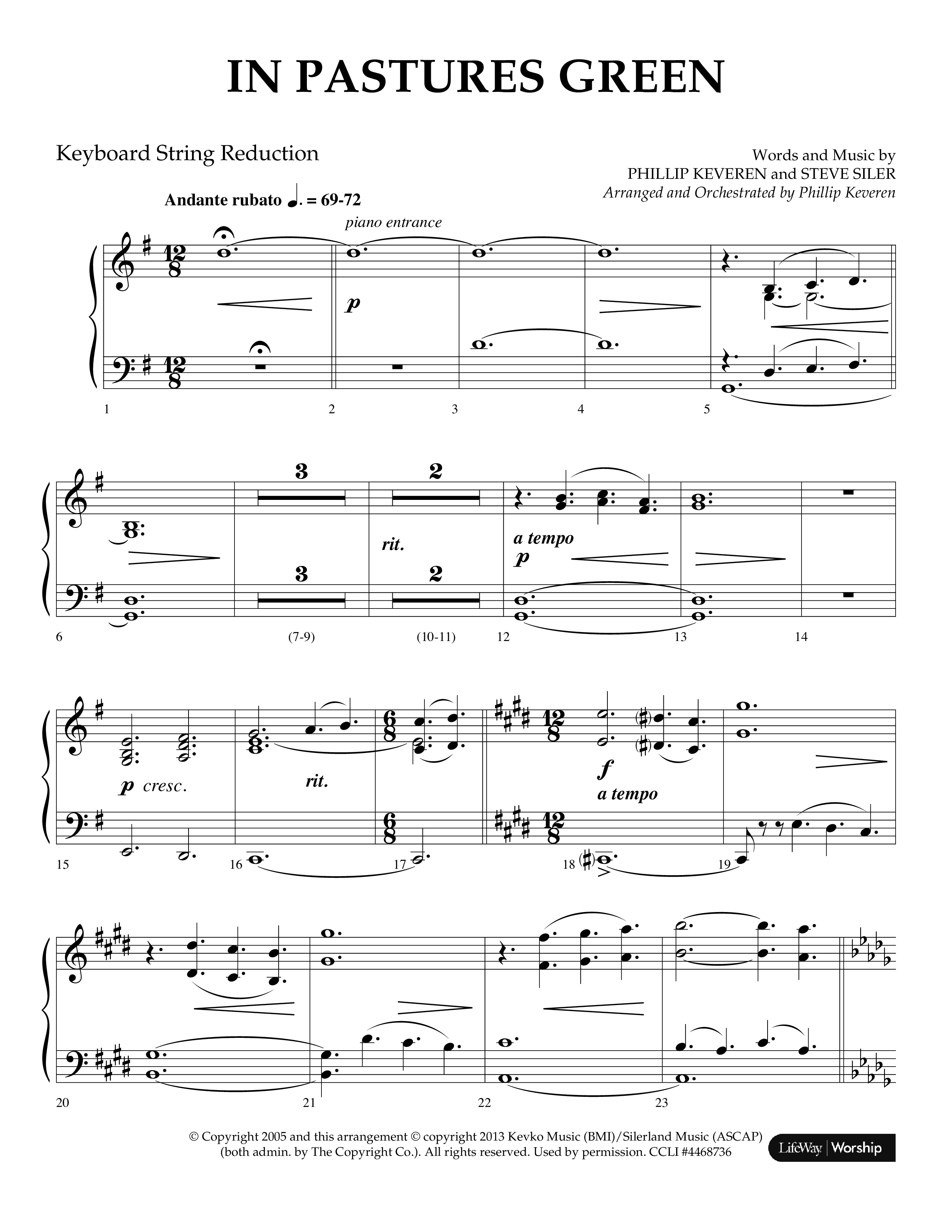 In Pastures Green (Choral Anthem SATB) String Reduction (Lifeway Choral / Arr. Phillip Keveren)