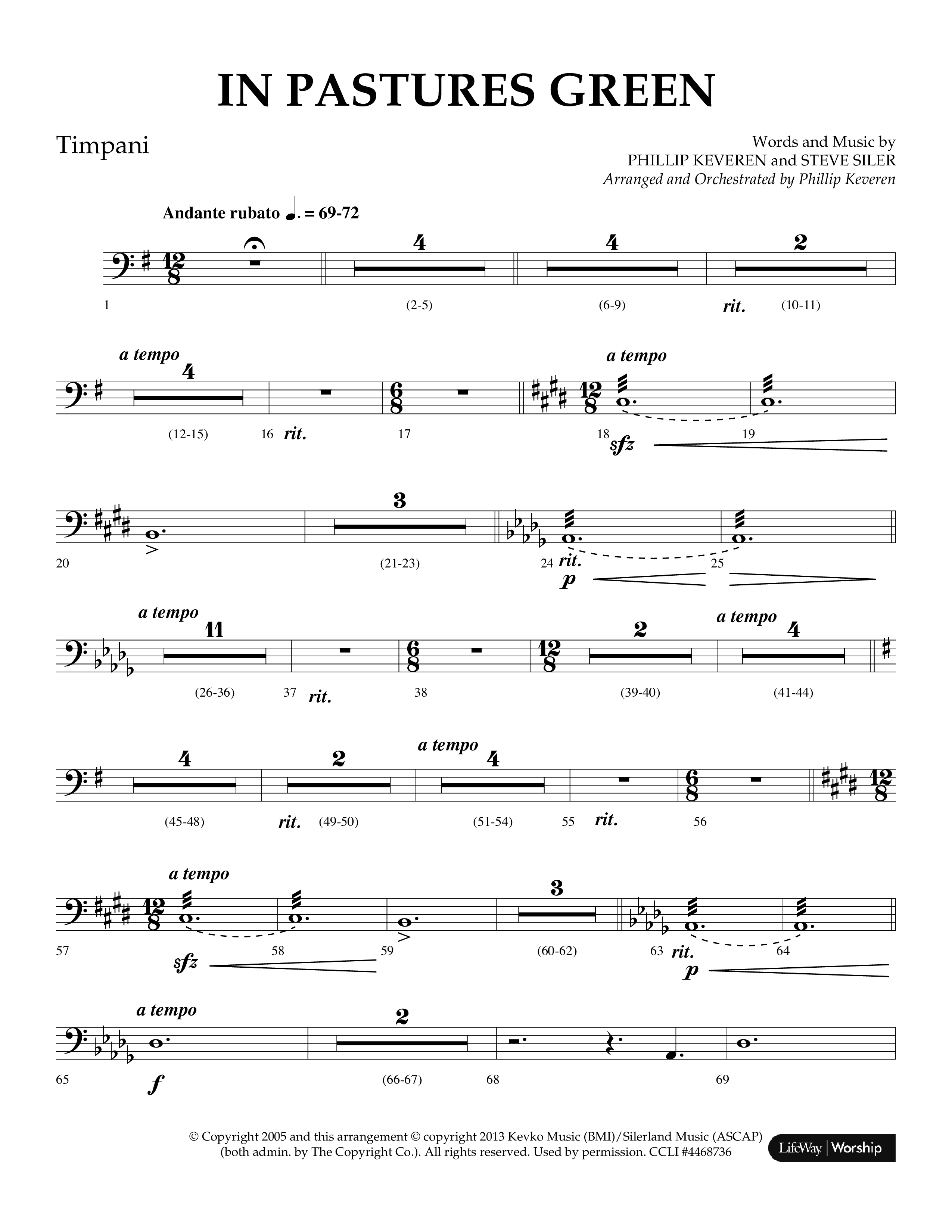 In Pastures Green (Choral Anthem SATB) Timpani (Lifeway Choral / Arr. Phillip Keveren)