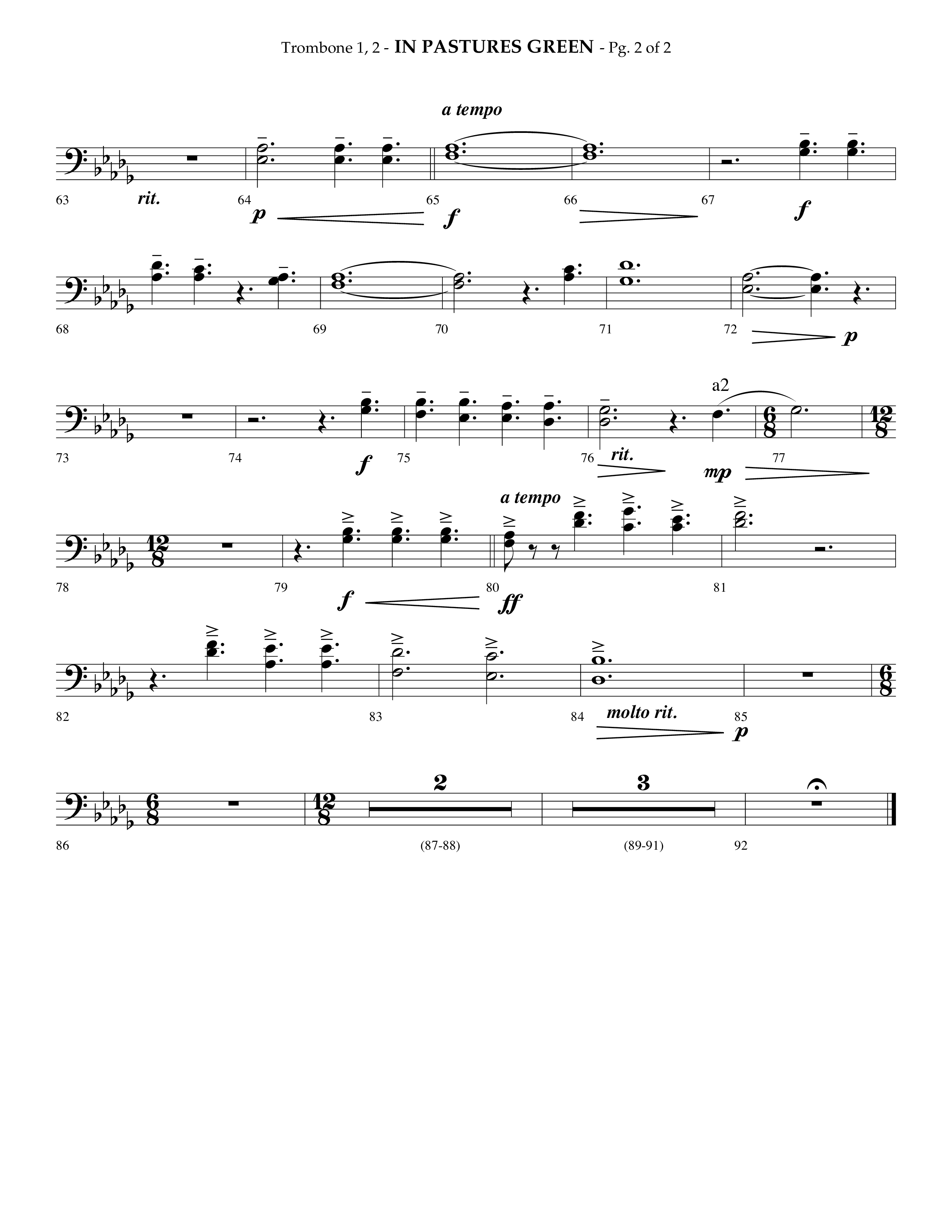 In Pastures Green (Choral Anthem SATB) Trombone 1/2 (Lifeway Choral / Arr. Phillip Keveren)