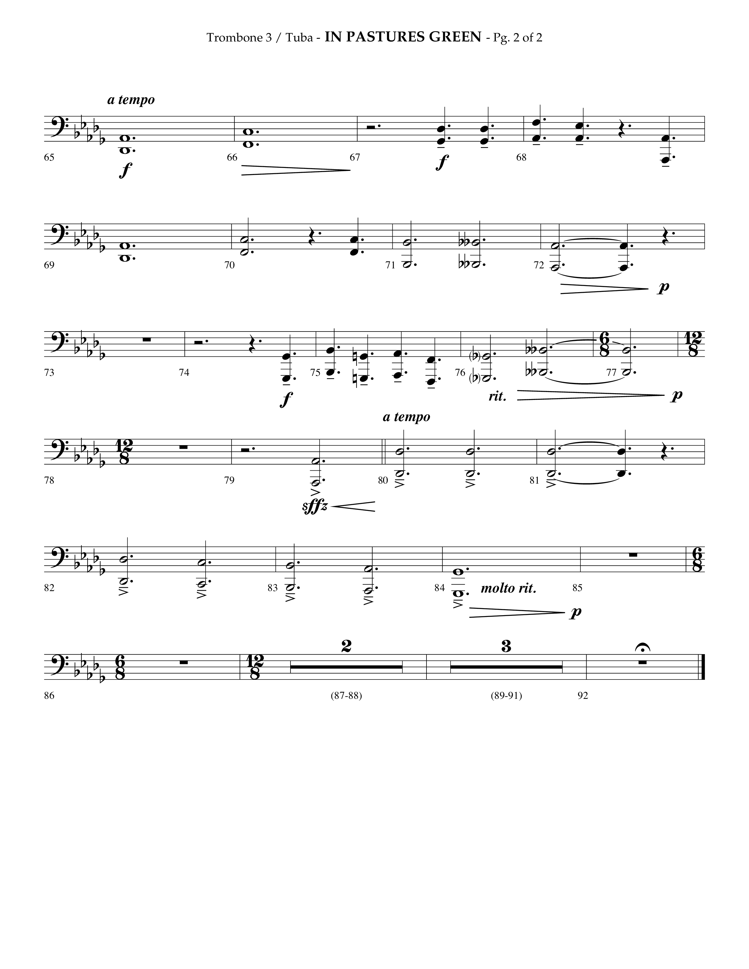 In Pastures Green (Choral Anthem SATB) Trombone 3/Tuba (Lifeway Choral / Arr. Phillip Keveren)