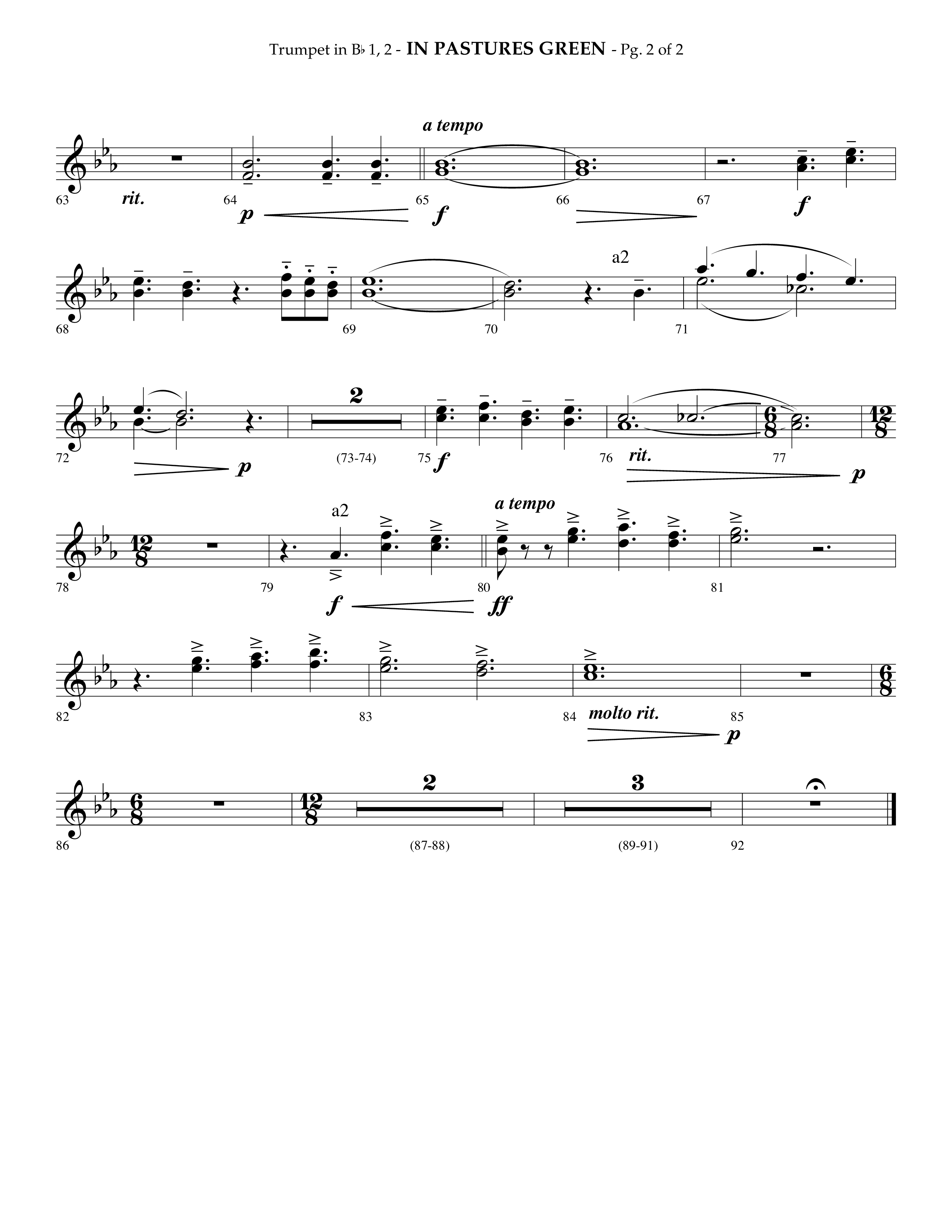 In Pastures Green (Choral Anthem SATB) Trumpet 1,2 (Lifeway Choral / Arr. Phillip Keveren)